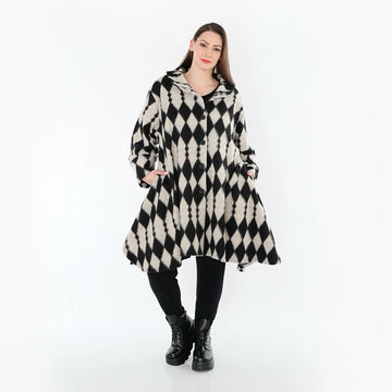  Jacke von AKH Fashion aus Materialmix, 1538.05458, Ecru/Schwarz, Raute, Ausgefallen