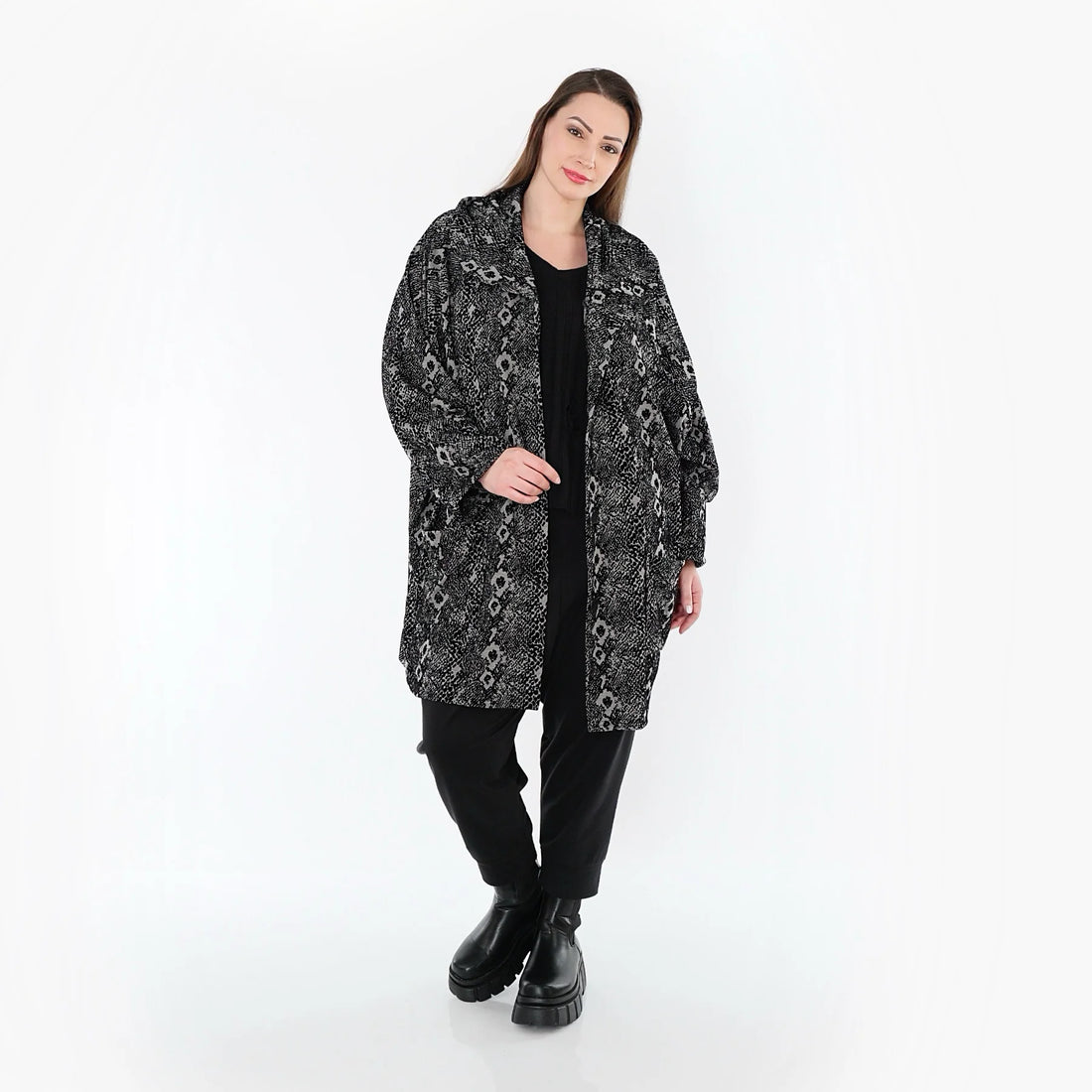  AKH Fashion Jacke in kastiger Form, aus Materialmix, 1541.06517, Grau/Schwarz, Reptil