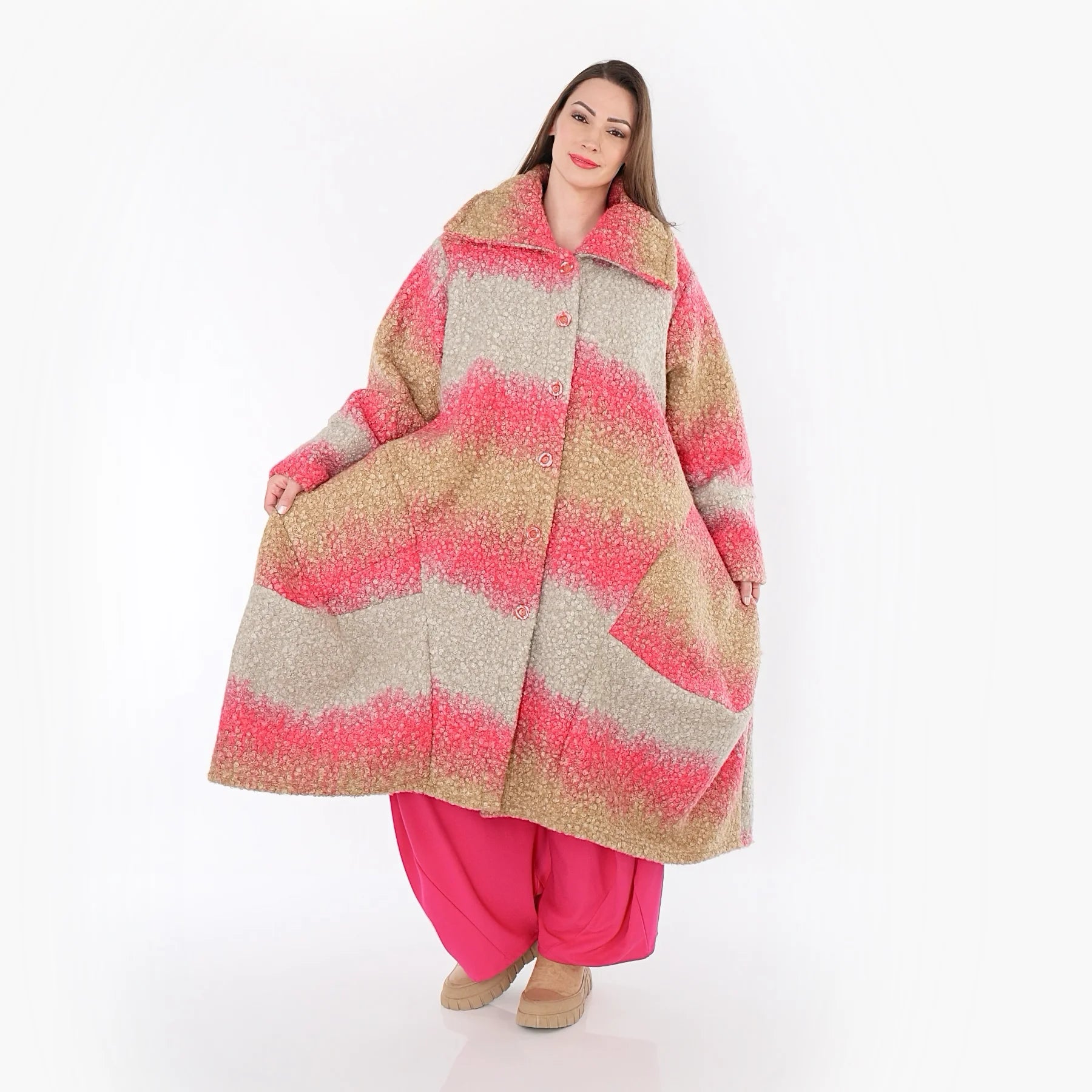  Ballonmantel von AKH Fashion aus Polyester, 1543.03023, Sand/Fuchsia, TwoTone, Schick