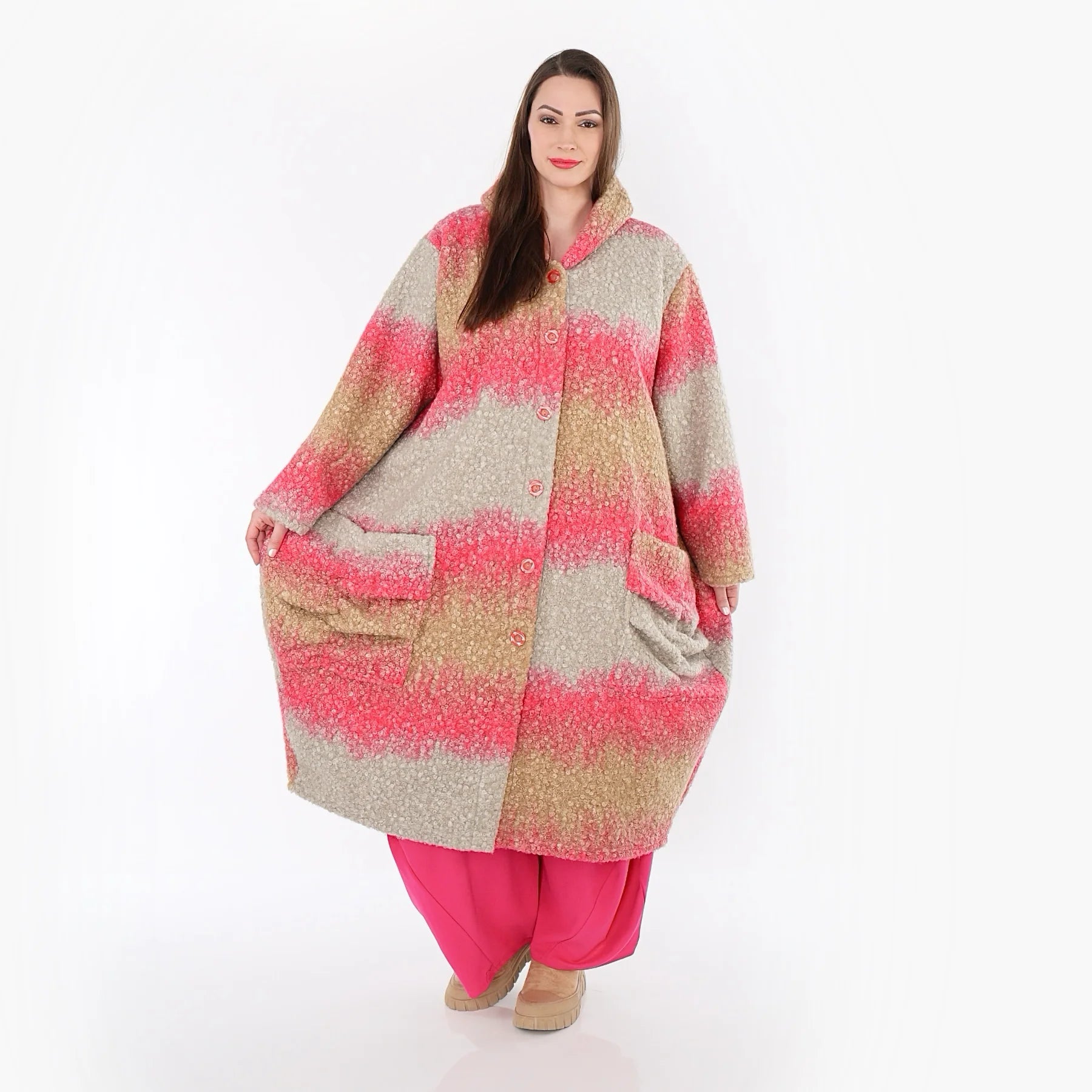  Ballonmantel von AKH Fashion aus Polyester, 1543.07152, Sand/Fuchsia, TwoTone, Schick