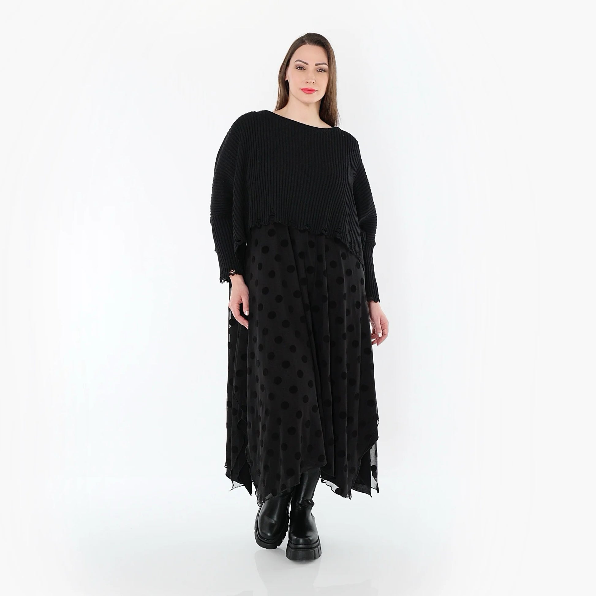  A-Form Tunika von AKH Fashion aus Polyester, 1544.05927, Schwarz, Punkte, Ausgefallen