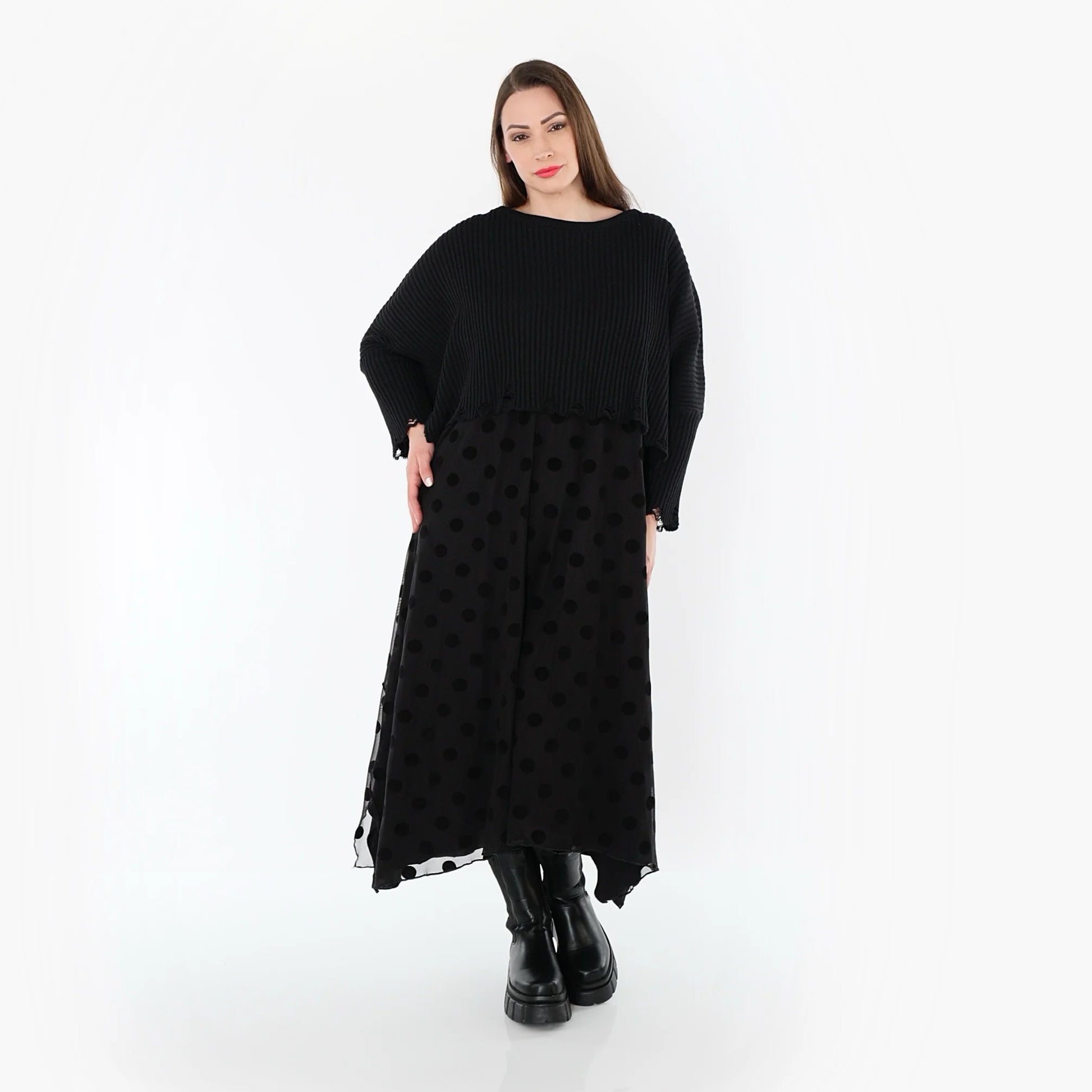  A-Form Tunika von AKH Fashion aus Polyester, 1544.05927, Schwarz, Punkte, Ausgefallen