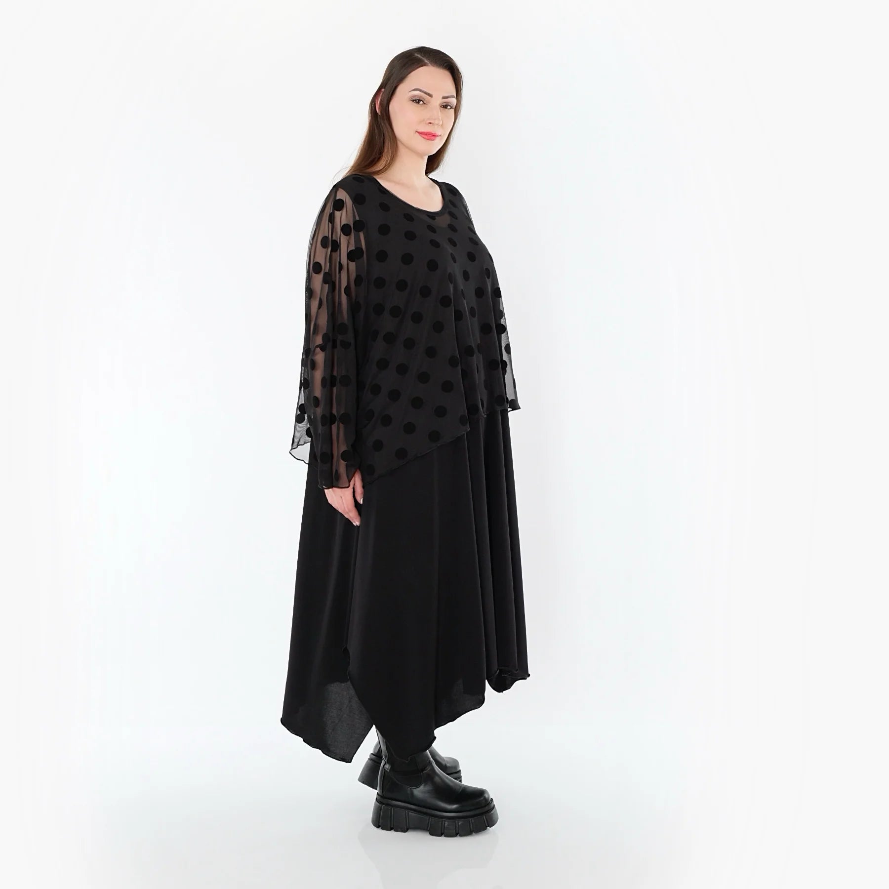  AKH Fashion Überwurf in kastiger Form, aus Polyester, 1544.06048, Schwarz, Punkte, Schick