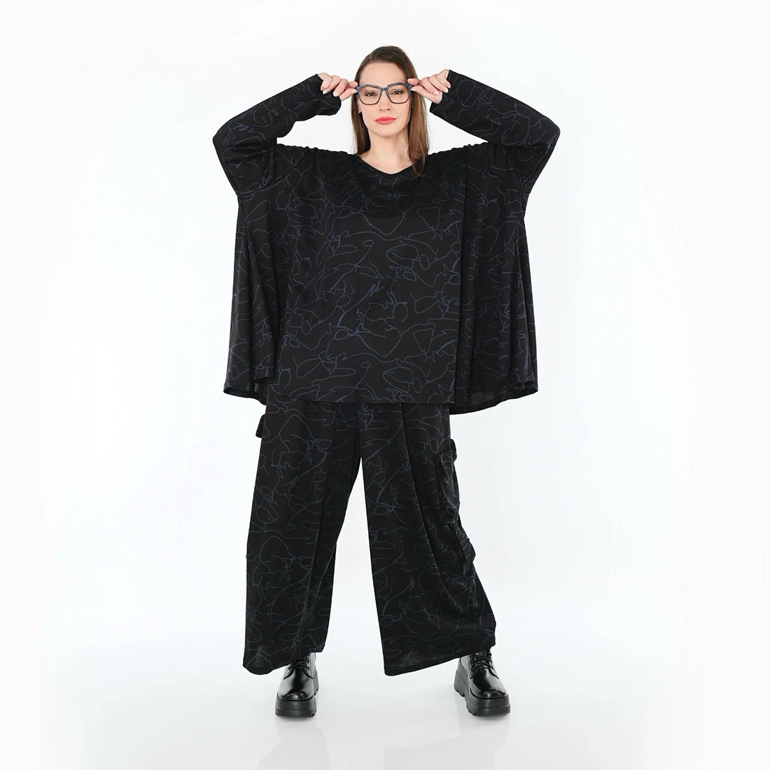  Ballonhose von AKH Fashion aus Viskose, 1545.07125, Schwarz/Blau, Kringel, Ausgefallen