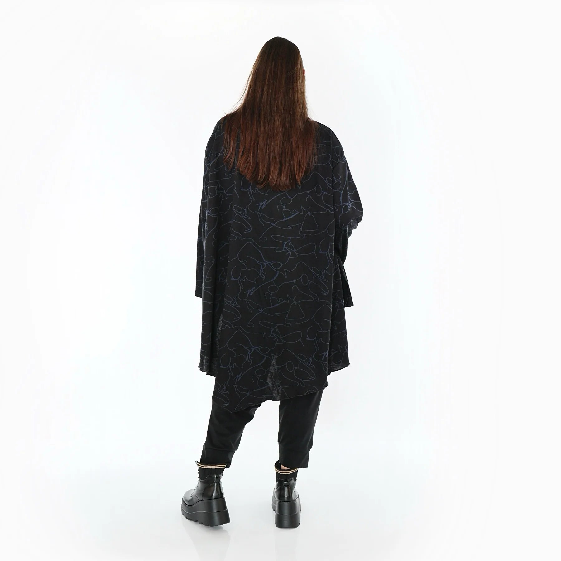  A-Form Bigshirt von AKH Fashion aus Viskose, 1545.07138, Schwarz/Blau, Kringel, Ausgefallen