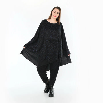  A-Form Bigshirt von AKH Fashion aus Viskose, 1545.07138, Schwarz/Blau, Kringel, Ausgefallen