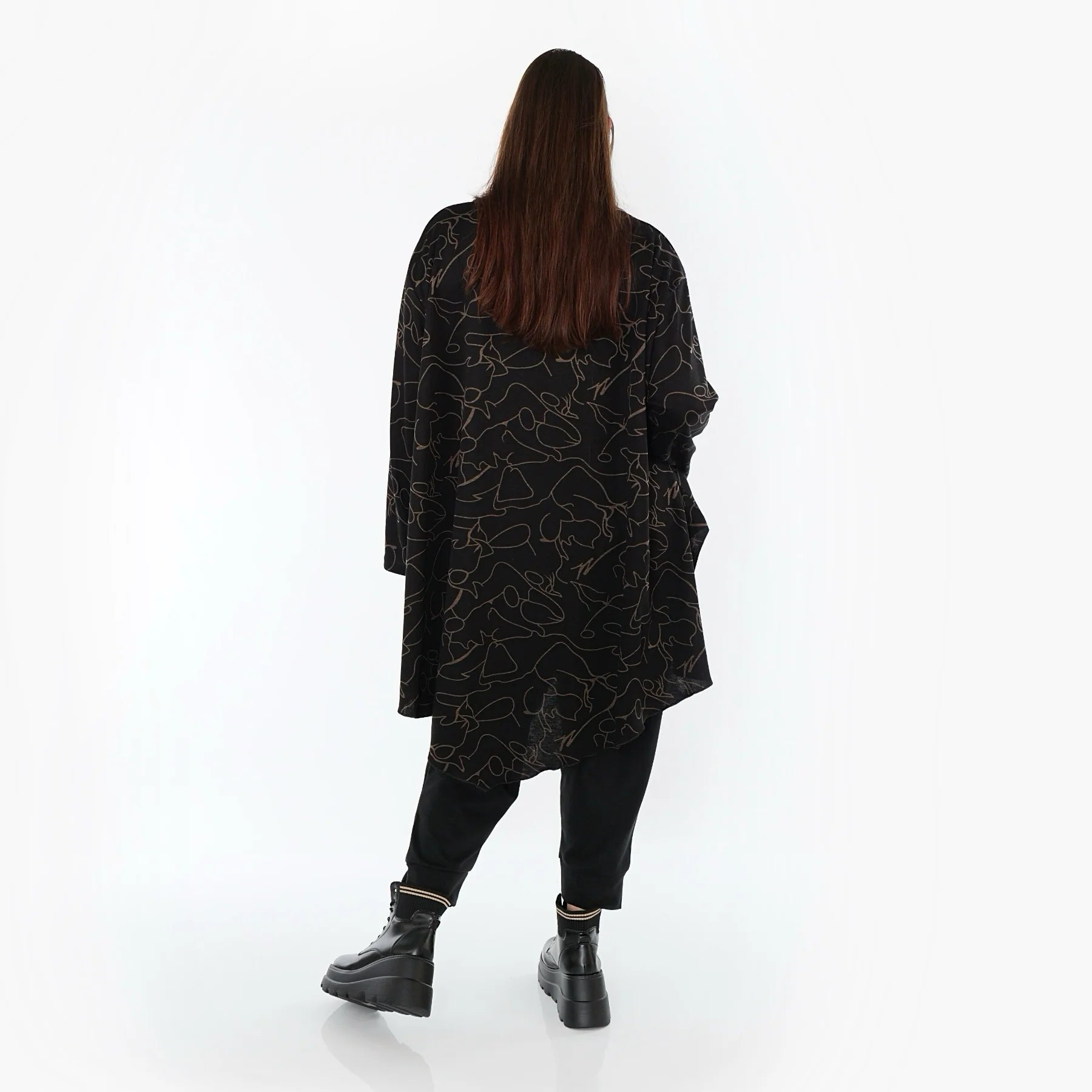  A-Form Bigshirt von AKH Fashion aus Viskose, 1545.07138, Schwarz/Braun, Kringel, Ausgefallen