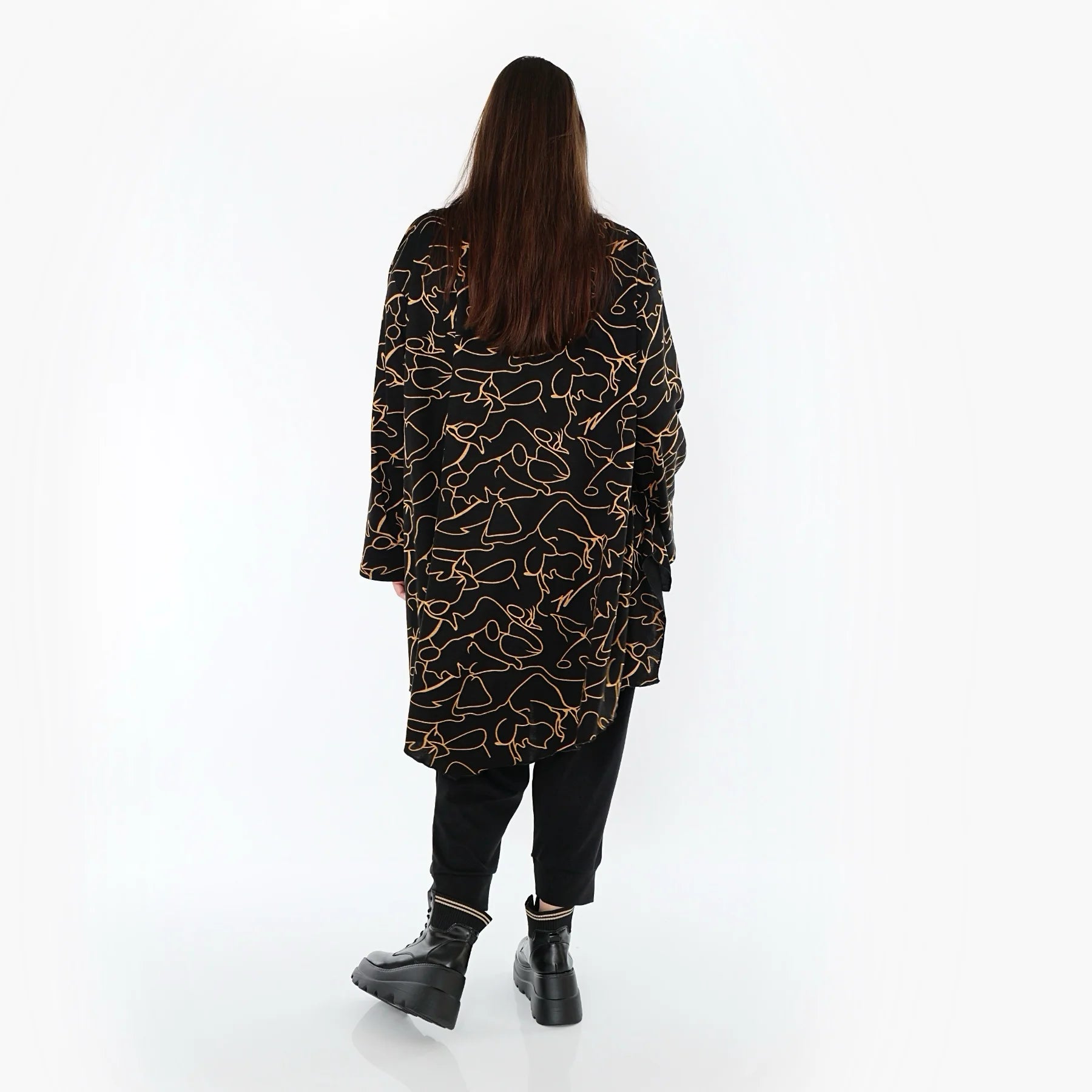  A-Form Bigshirt von AKH Fashion aus Viskose, 1545.07138, Schwarz/Orange, Kringel, Schick