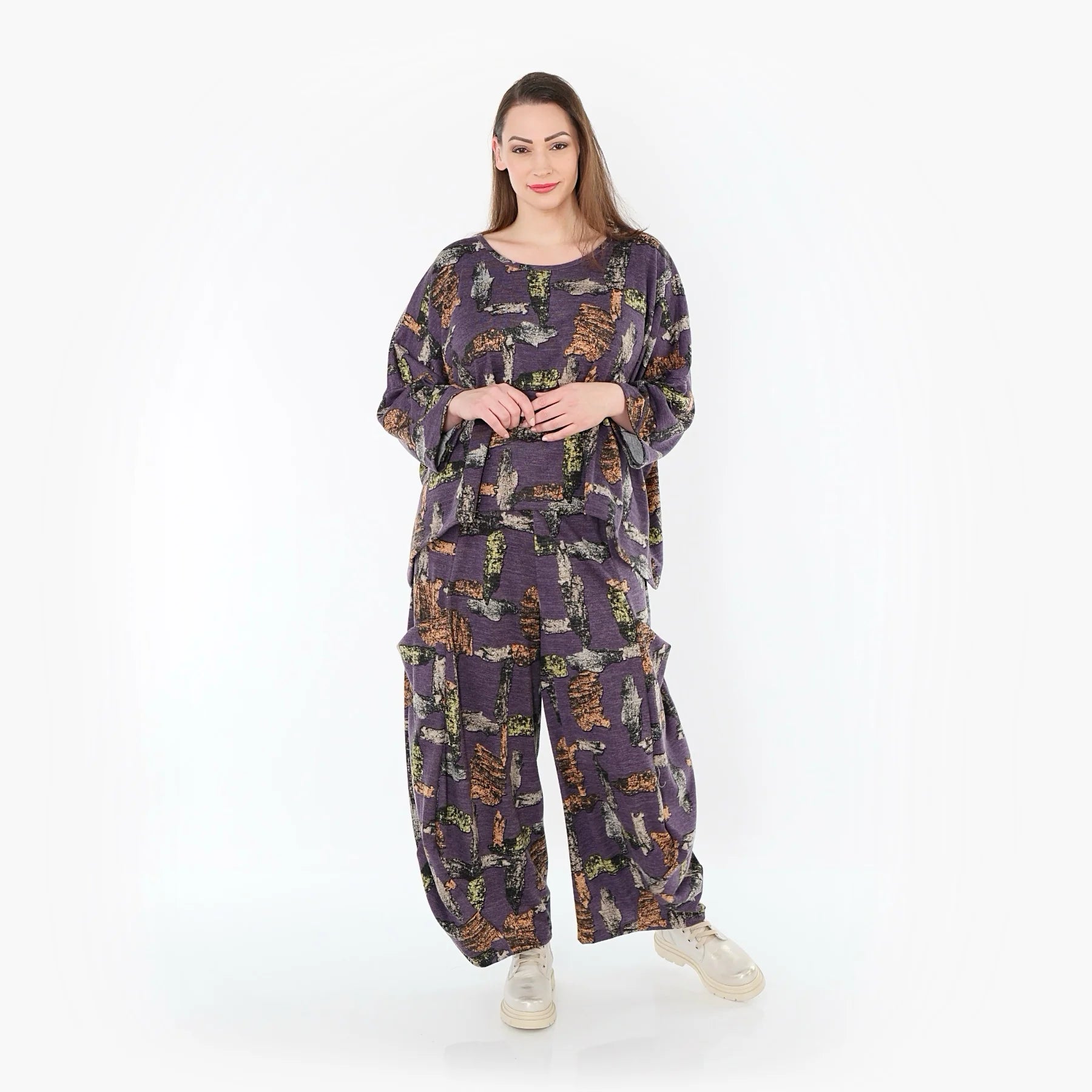  AKH Fashion Überwurf in kastiger Form, aus Materialmix, 1548.03018, Violett/Multi, Schick