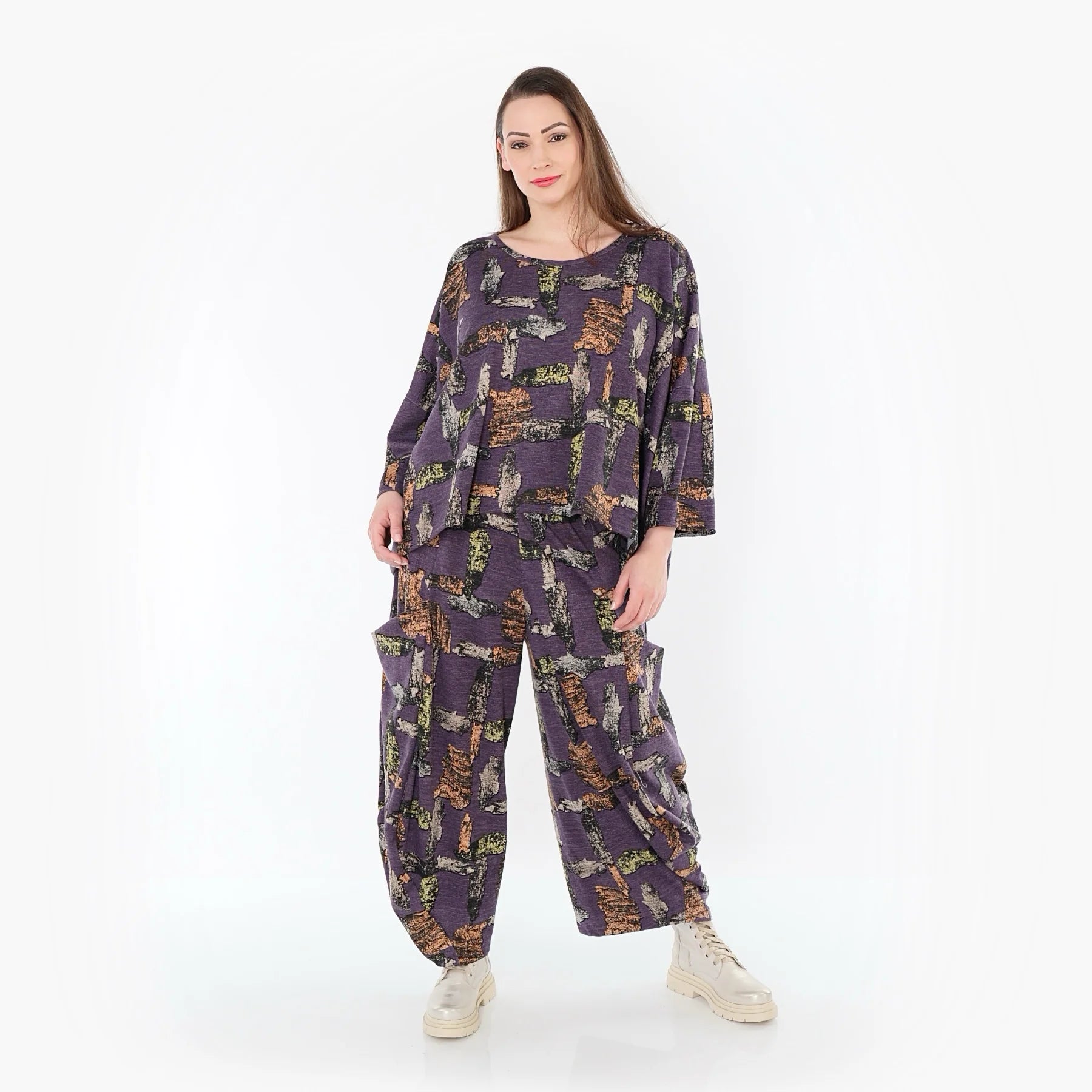  AKH Fashion Überwurf in kastiger Form, aus Materialmix, 1548.03018, Violett/Multi, Schick