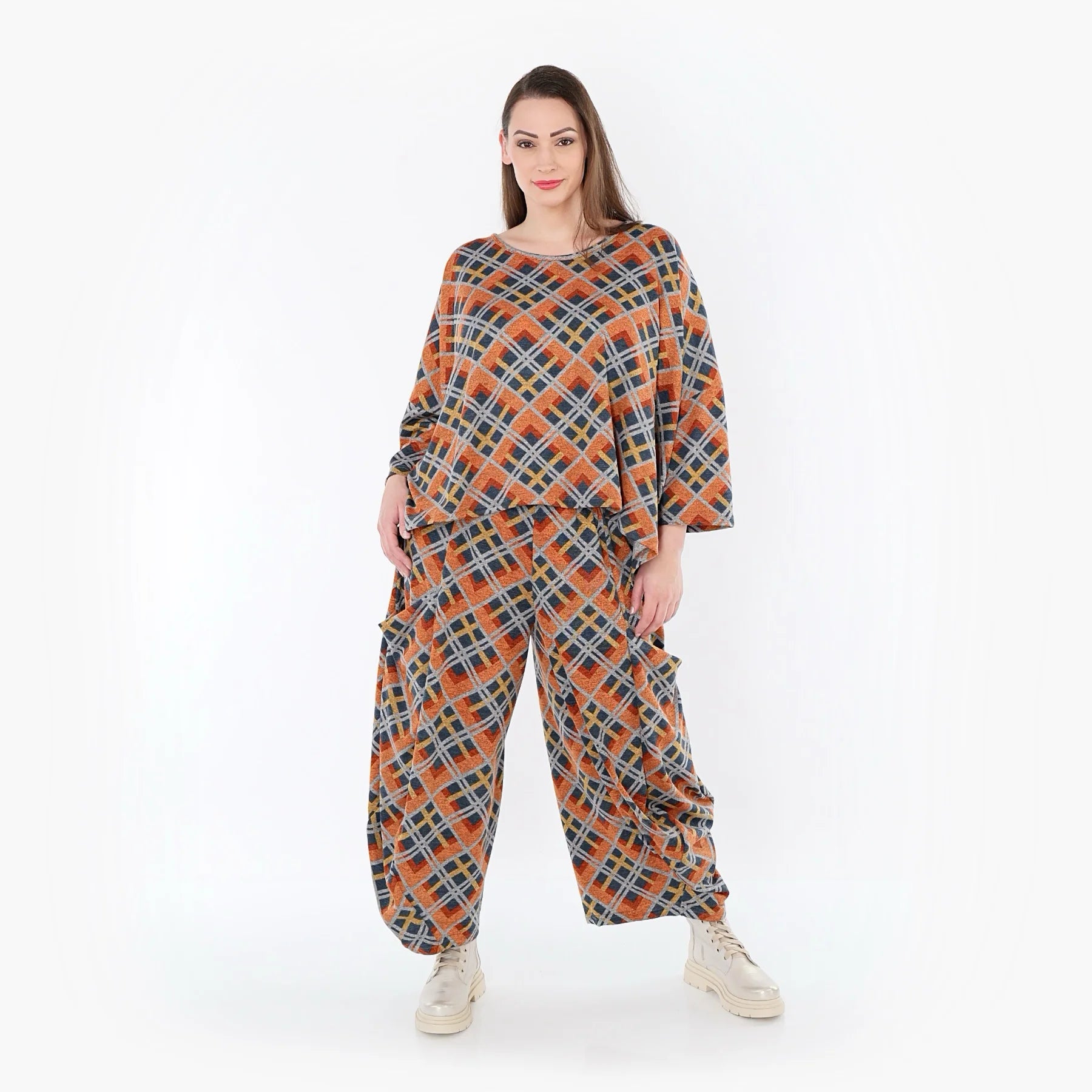  AKH Fashion Überwurf in kastiger Form, aus Materialmix, 1549.03018, Orange/Blau/Grau