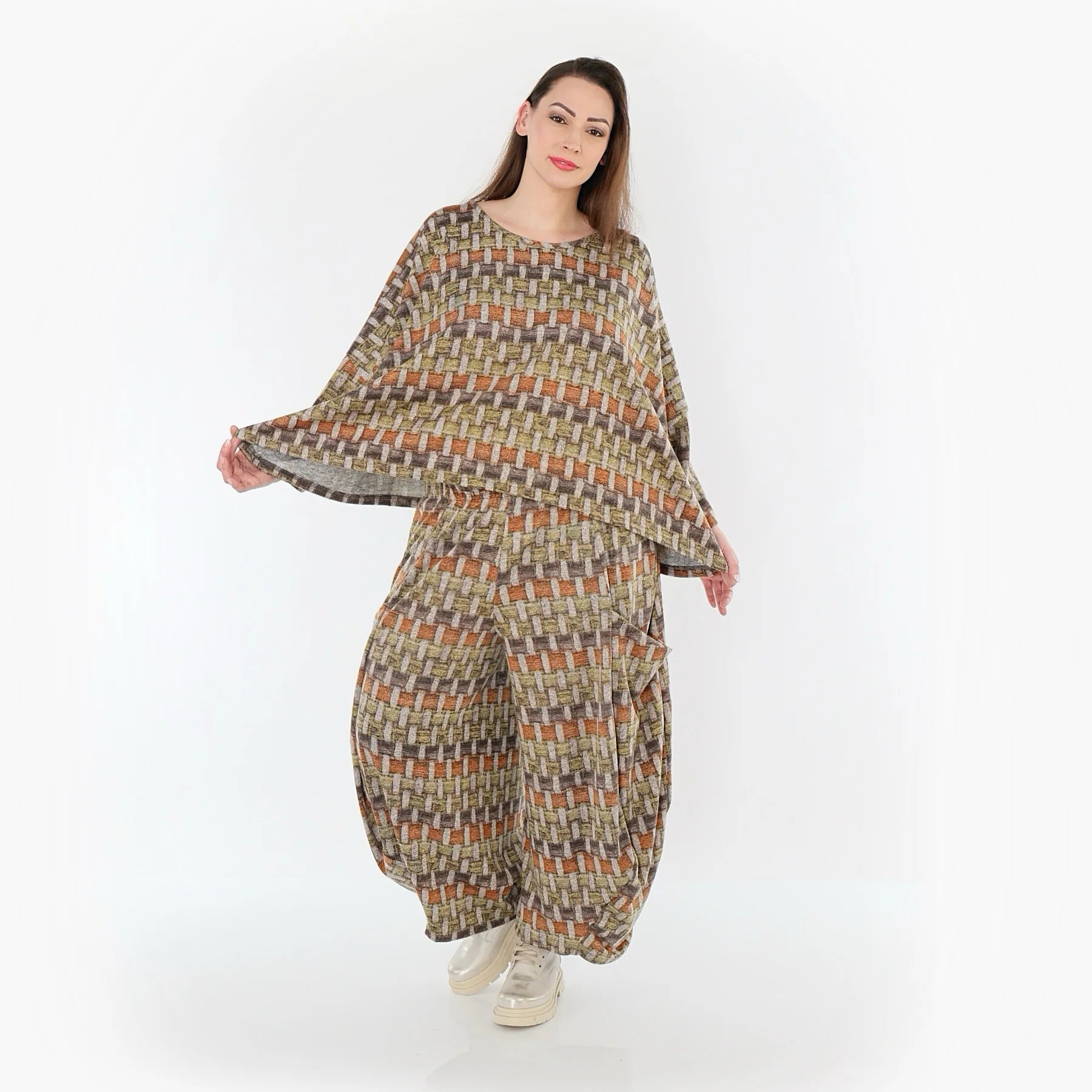  Ballonhose von AKH Fashion aus Materialmix, 1550.08069, Grau/Orange/Grün, Blockstreifen