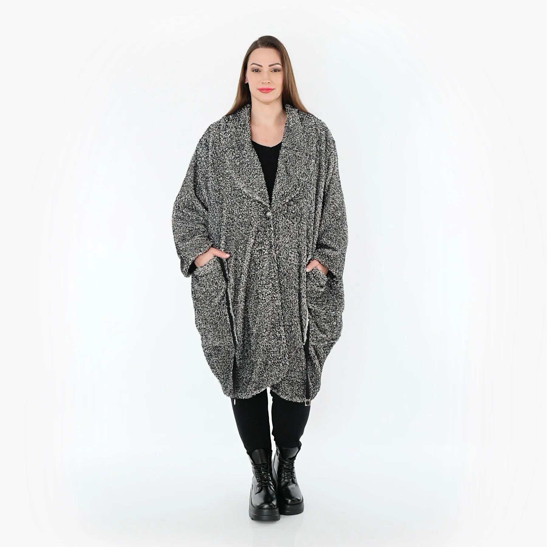  Ballonmantel von AKH Fashion aus Materialmix, 1551.07164, Schwarz/Weiß, Meliert, Schick