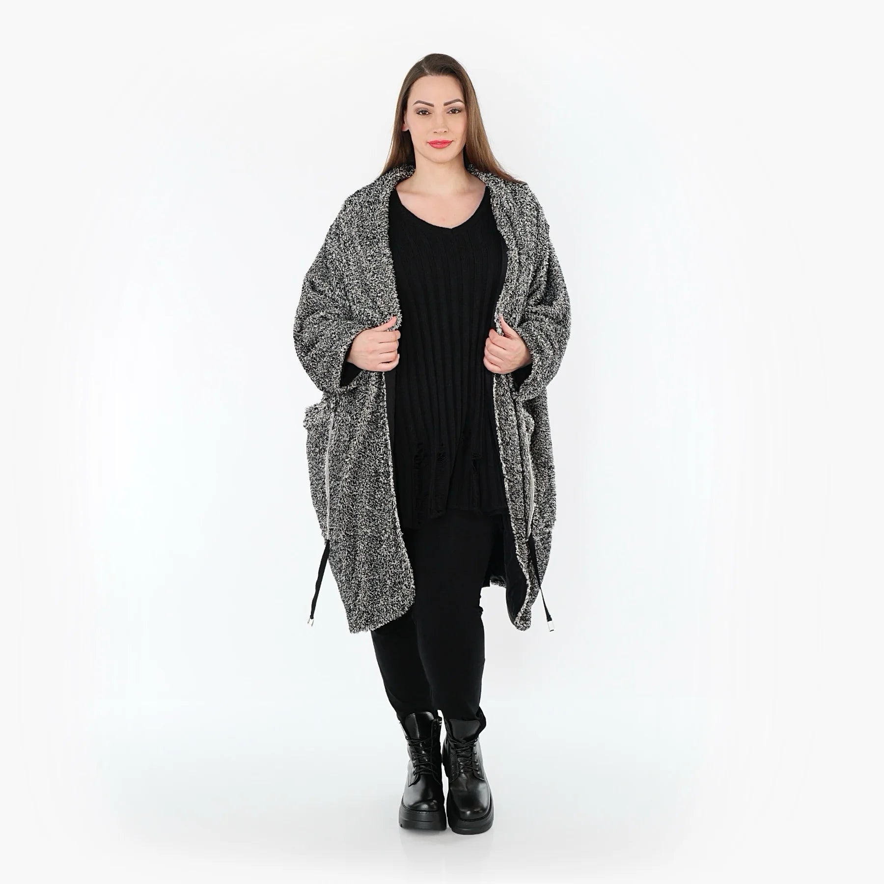  Ballonmantel von AKH Fashion aus Materialmix, 1551.07164, Schwarz/Weiß, Meliert, Schick