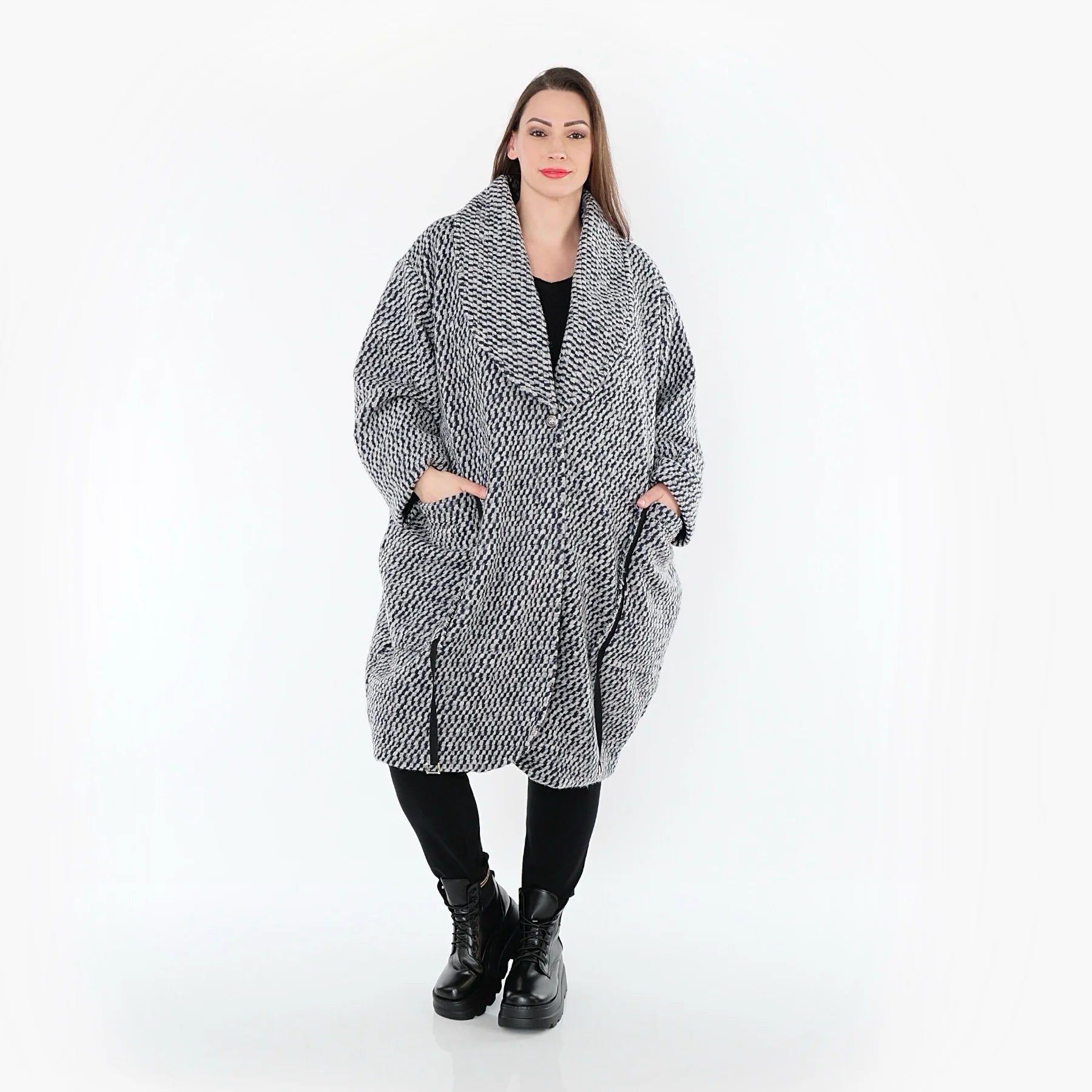  Ballonmantel von AKH Fashion aus Materialmix, 1554.07164, Grau/Blau, Kariert, Ausgefallen