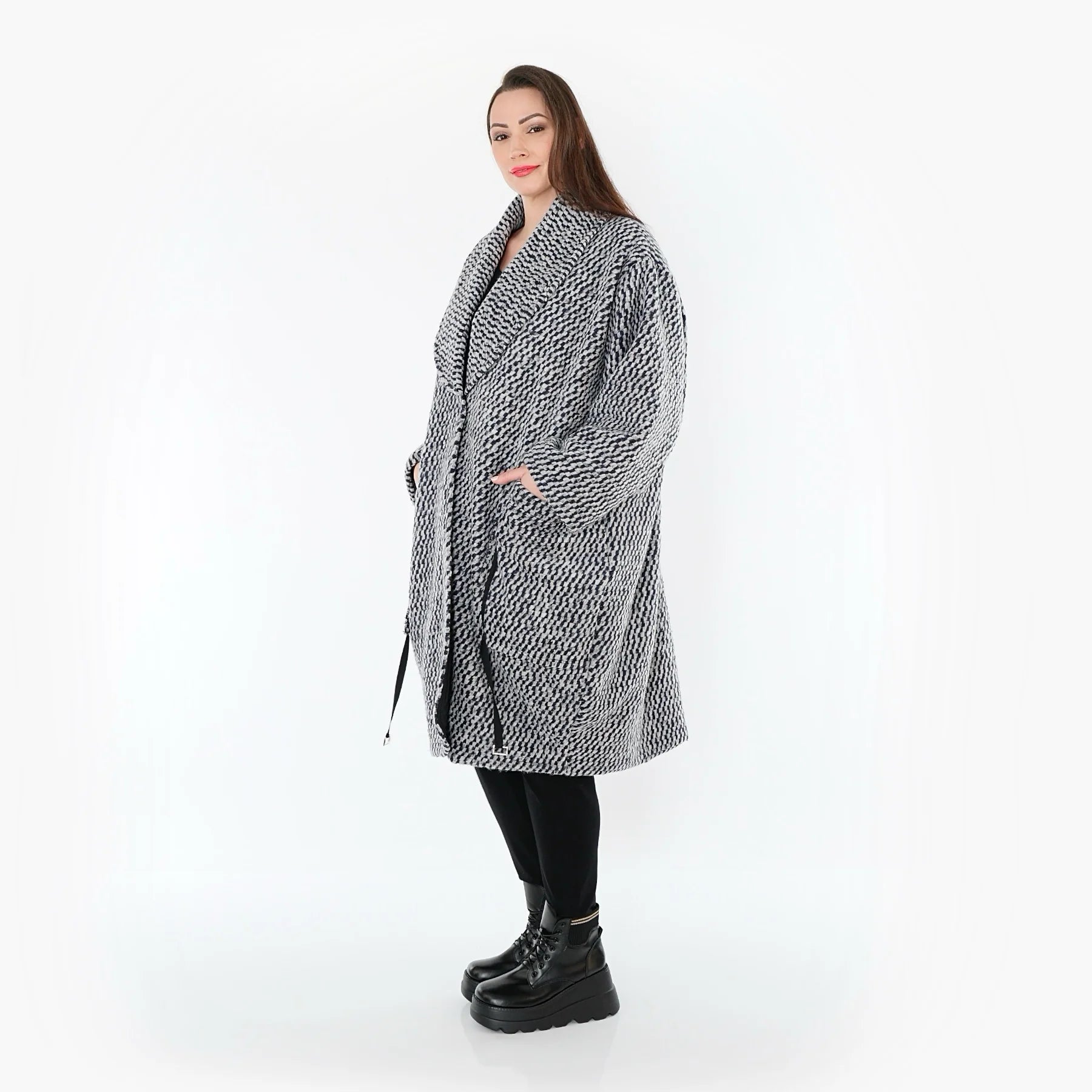  Ballonmantel von AKH Fashion aus Materialmix, 1554.07164, Grau/Blau, Kariert, Ausgefallen