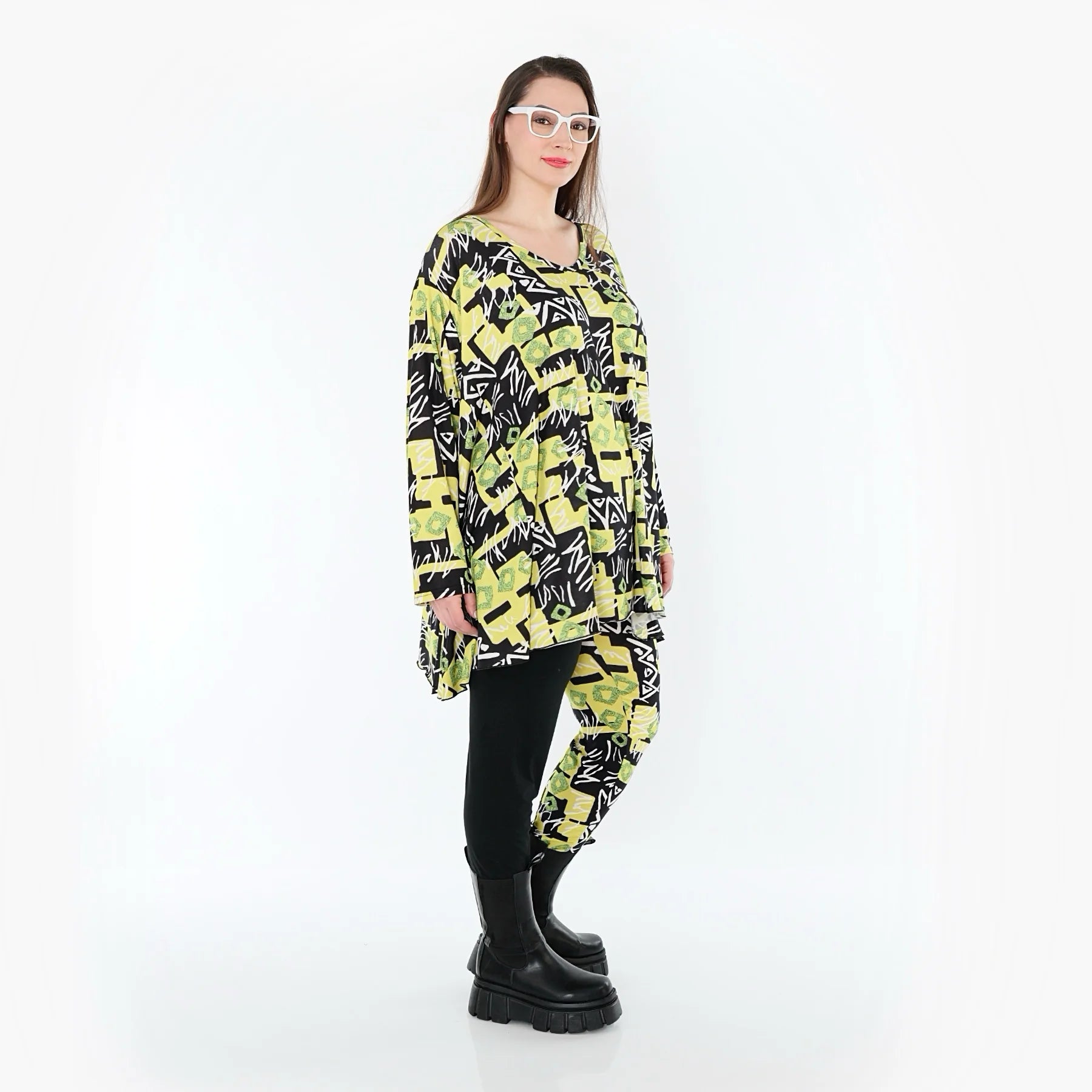  A-Form Bigshirt von AKH Fashion aus Viskose, 1556.00593, Gelb/Multi, Abstrakt, Ausgefallen