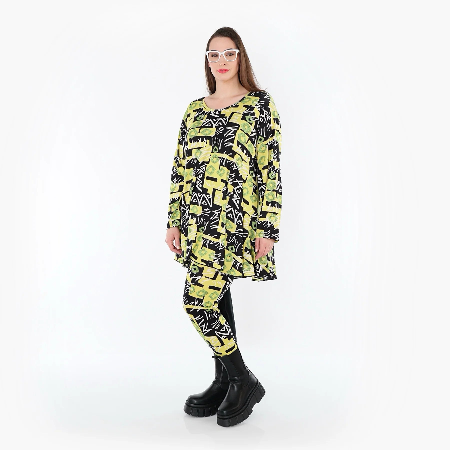  AKH Fashion Shirt in Glocken-Form, aus Viskose, 1556.01892, Gelb/Multi, Abstrakt, Schick