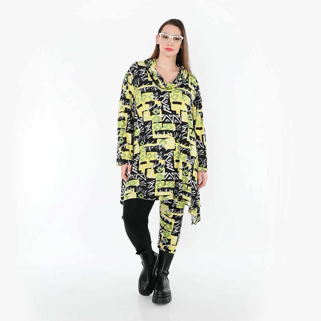  A-Form Bigshirt von AKH Fashion aus Viskose, 1556.03371, Gelb/Multi, Abstrakt, Ausgefallen