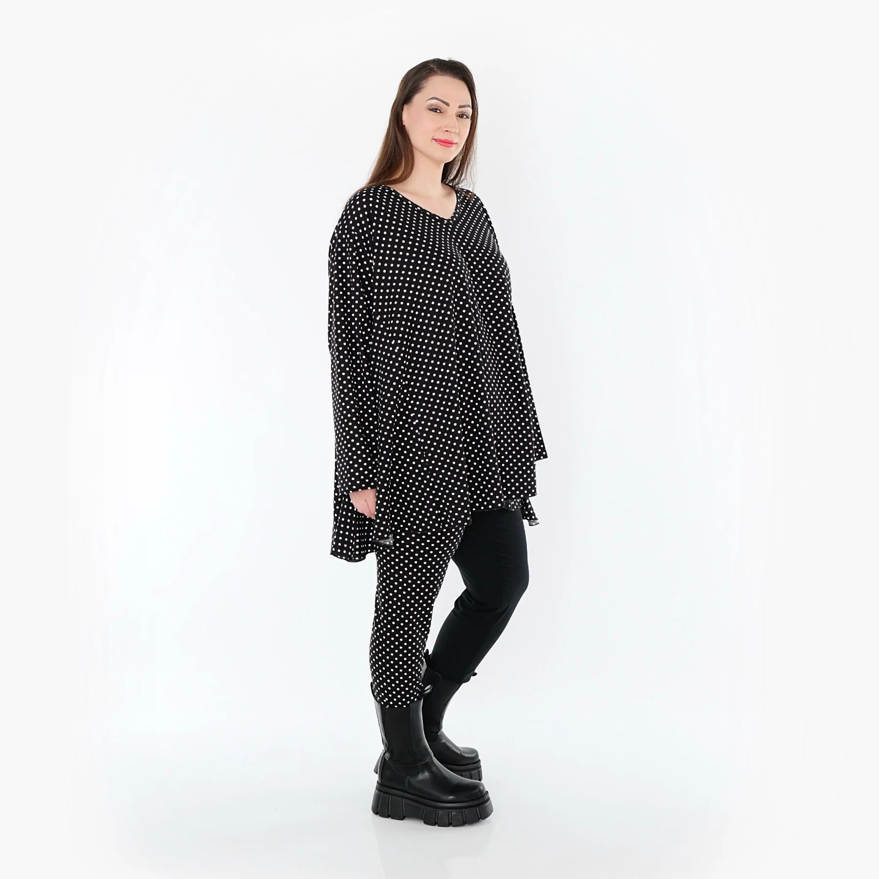  A-Form Bigshirt von AKH Fashion aus Viskose, 1557.00593, Schwarz/Weiß, Punkte, Ausgefallen