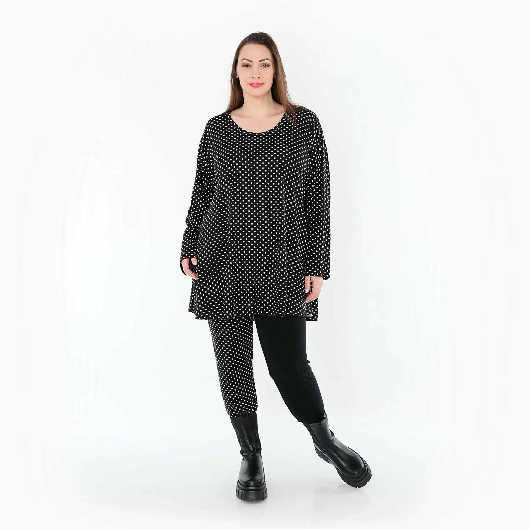  AKH Fashion Shirt in Glocken-Form, aus Viskose, 1557.01892, Schwarz/Weiß, Punkte, Schick