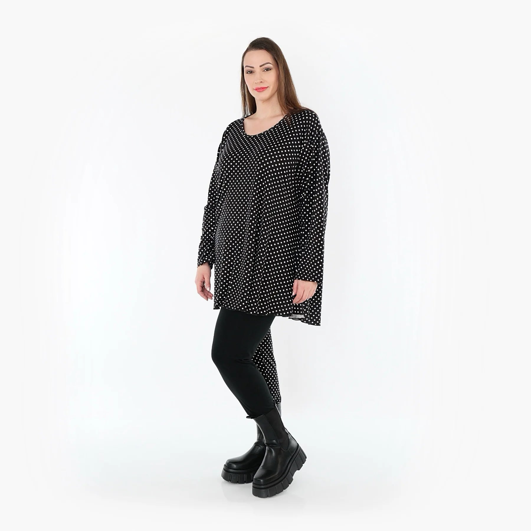  AKH Fashion Shirt in Glocken-Form, aus Viskose, 1557.01892, Schwarz/Weiß, Punkte, Schick