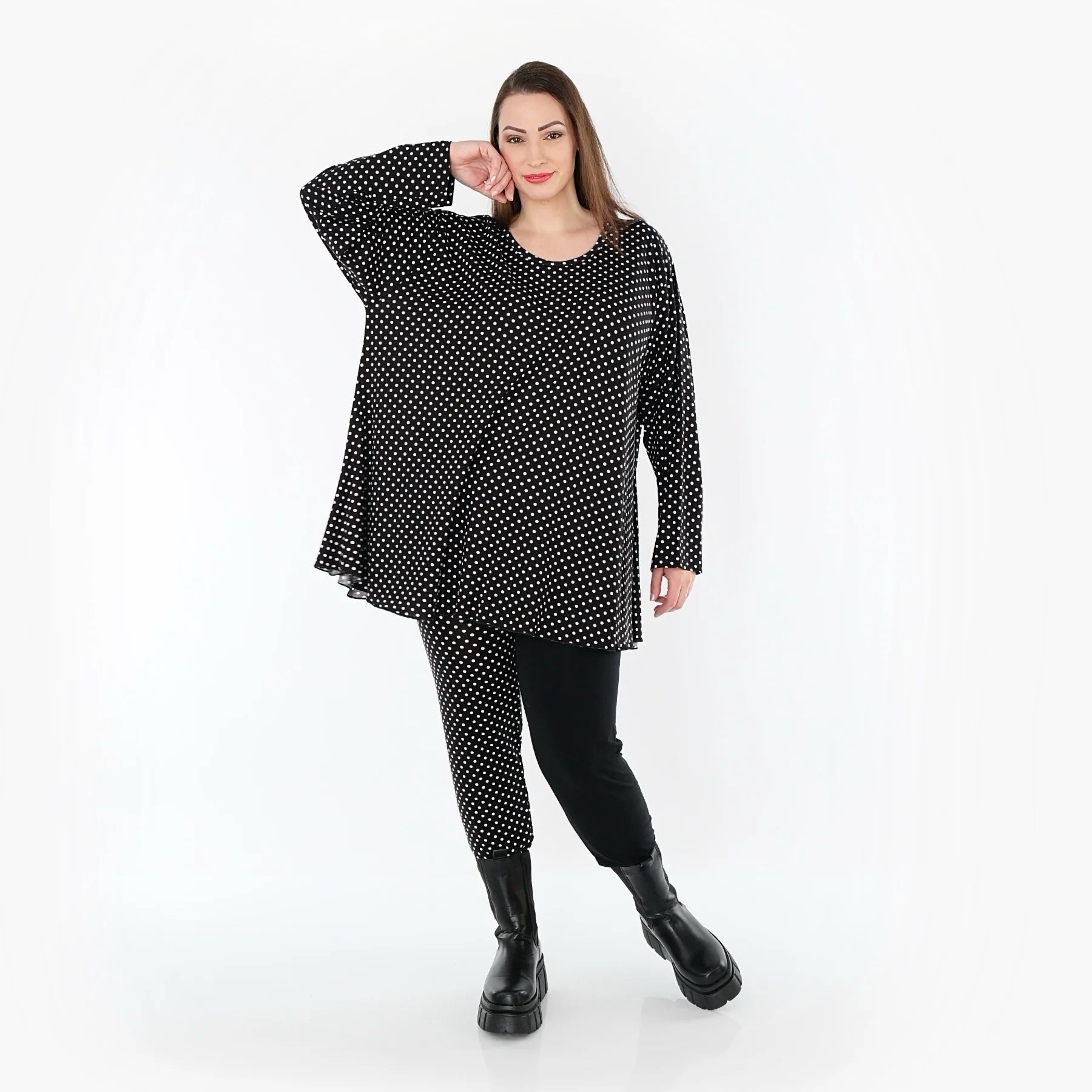  AKH Fashion Shirt in Glocken-Form, aus Viskose, 1557.01892, Schwarz/Weiß, Punkte, Schick