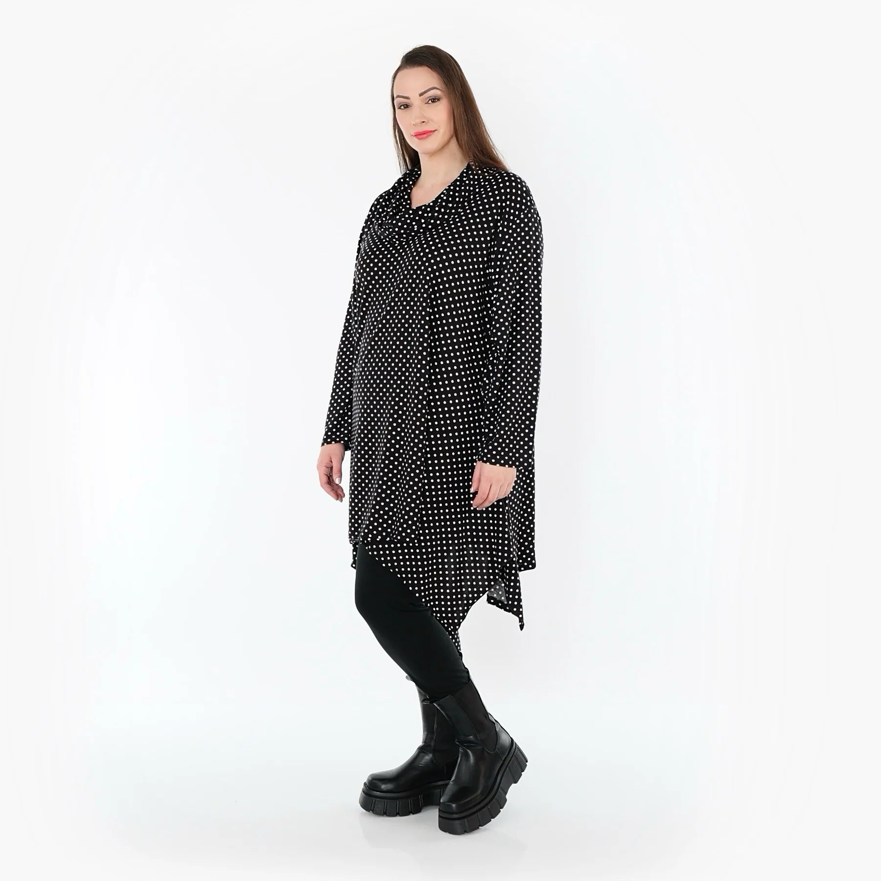  A-Form Bigshirt von AKH Fashion aus Viskose, 1557.03371, Schwarz/Weiß, Punkte, Ausgefallen