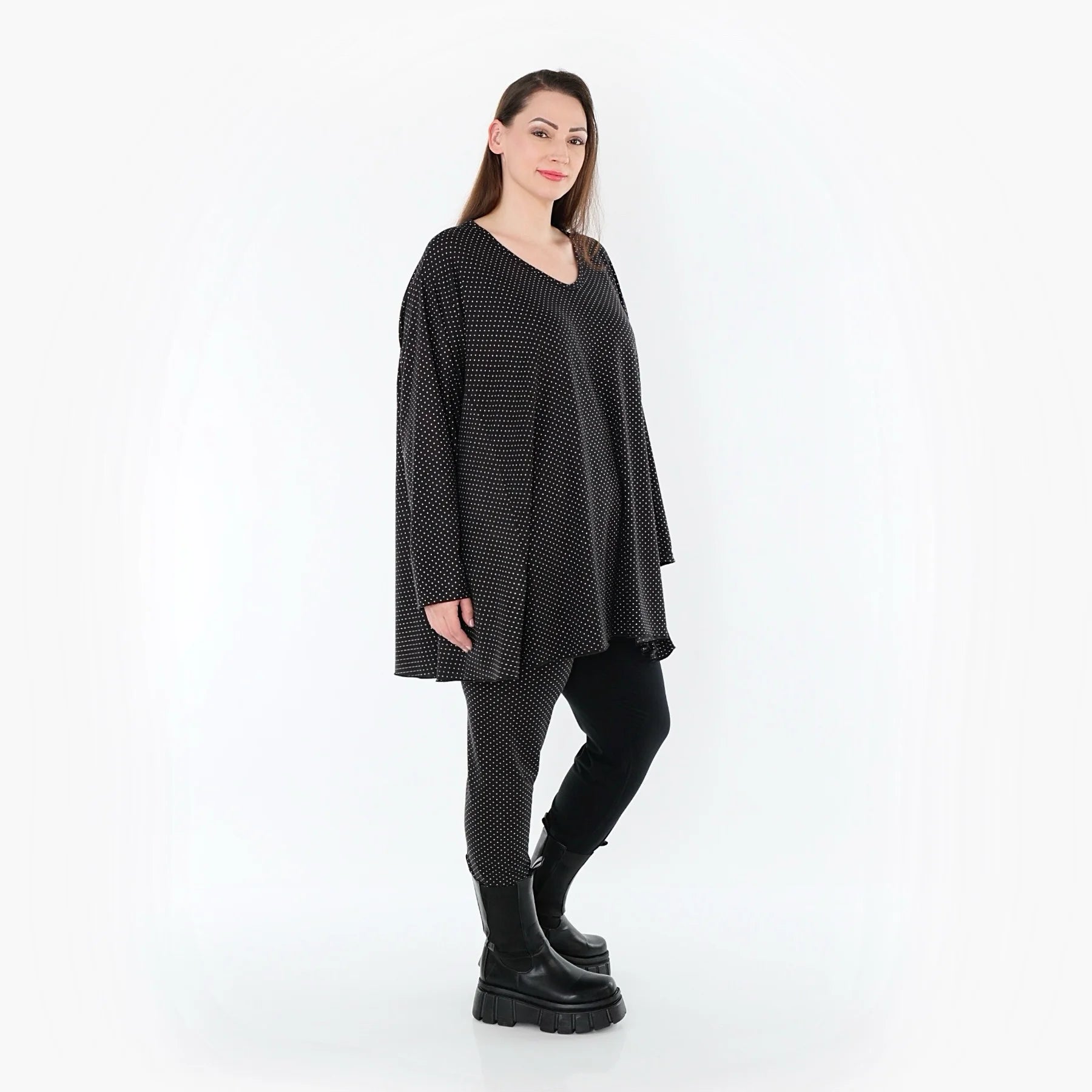  A-Form Bigshirt von AKH Fashion aus Viskose, 1558.00593, Schwarz/Weiß, Punkte, Ausgefallen