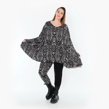  A-Form Bigshirt von AKH Fashion aus Viskose, 1560.00593, Schwarz/Weiß, Abstrakt, Ausgefallen