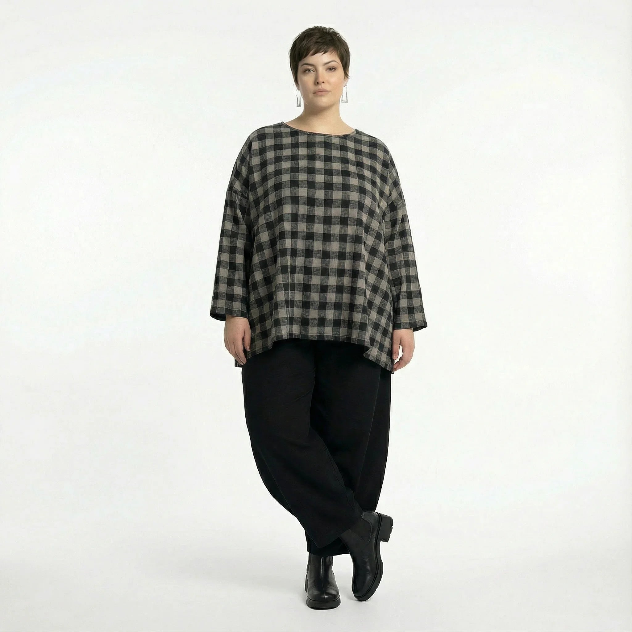 A-Form Bigshirt von AKH Fashion aus Polyester, 1562.00593, Grau/Schwarz, Kariert, Schick