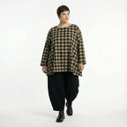  A-Form Bigshirt von AKH Fashion aus Polyester, 1562.00593, Sand/Schwarz, Kariert, Schick