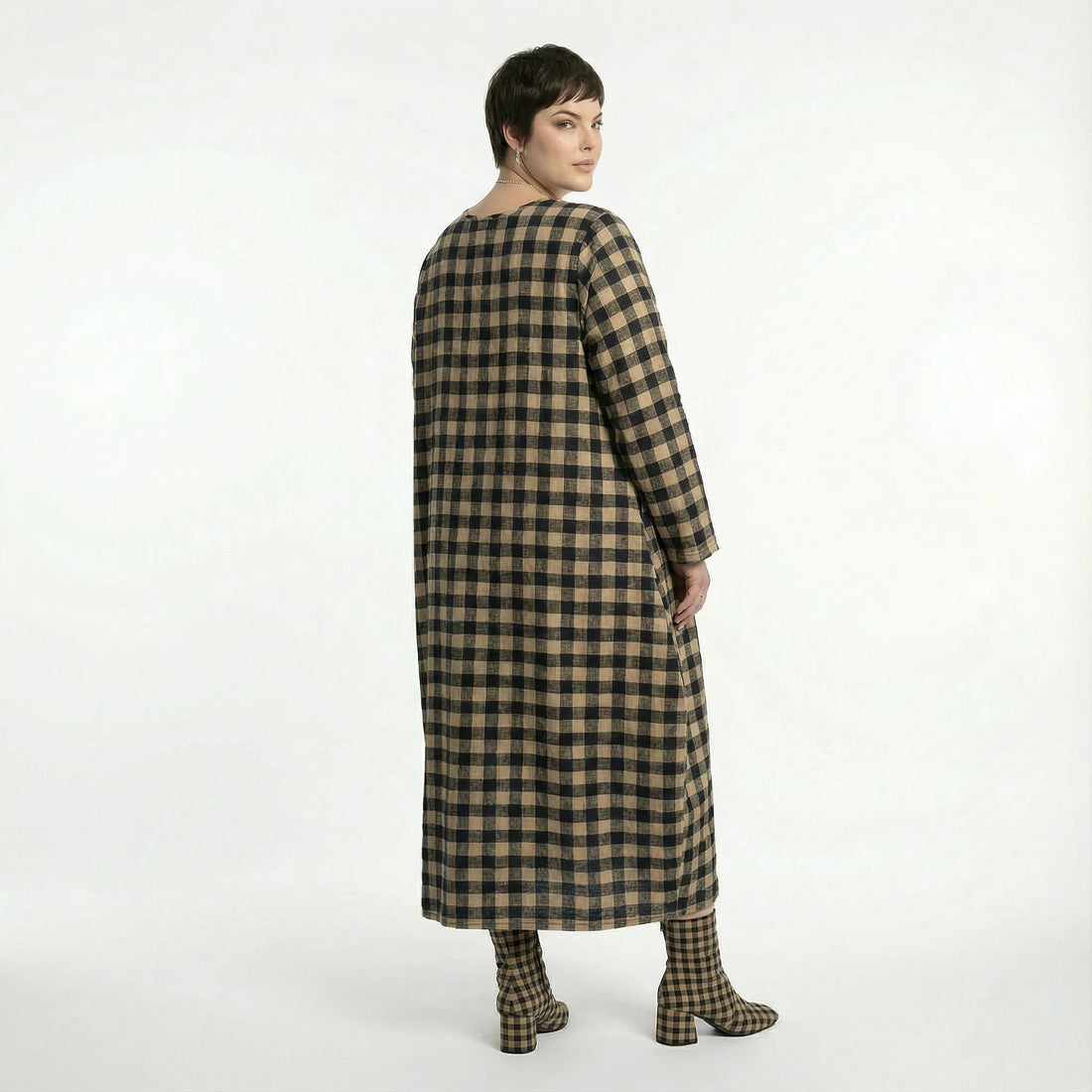  Ballonkleid von AKH Fashion aus Polyester, 1562.01926, Sand/Schwarz, Kariert, Ausgefallen