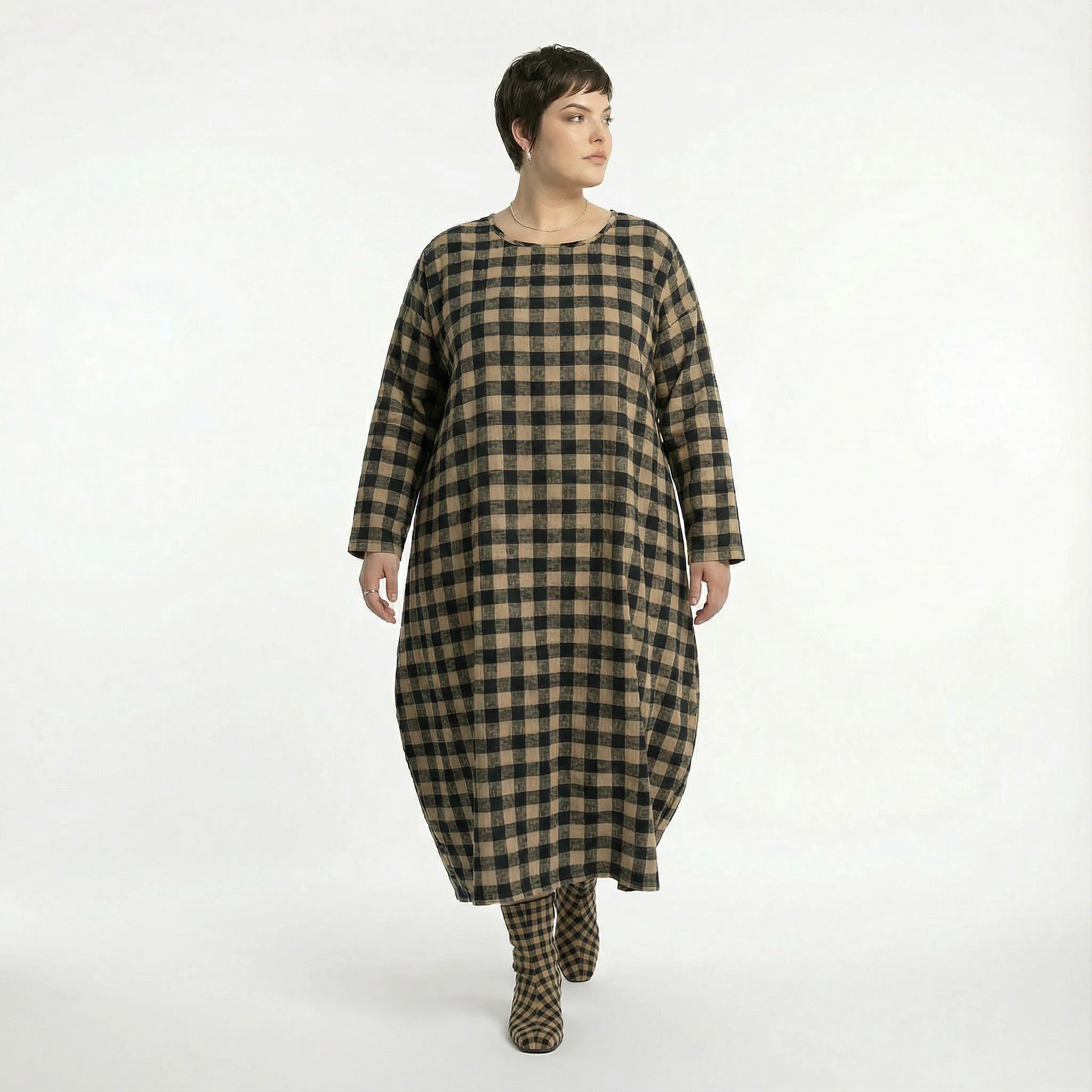  Ballonkleid von AKH Fashion aus Polyester, 1562.01926, Sand/Schwarz, Kariert, Ausgefallen