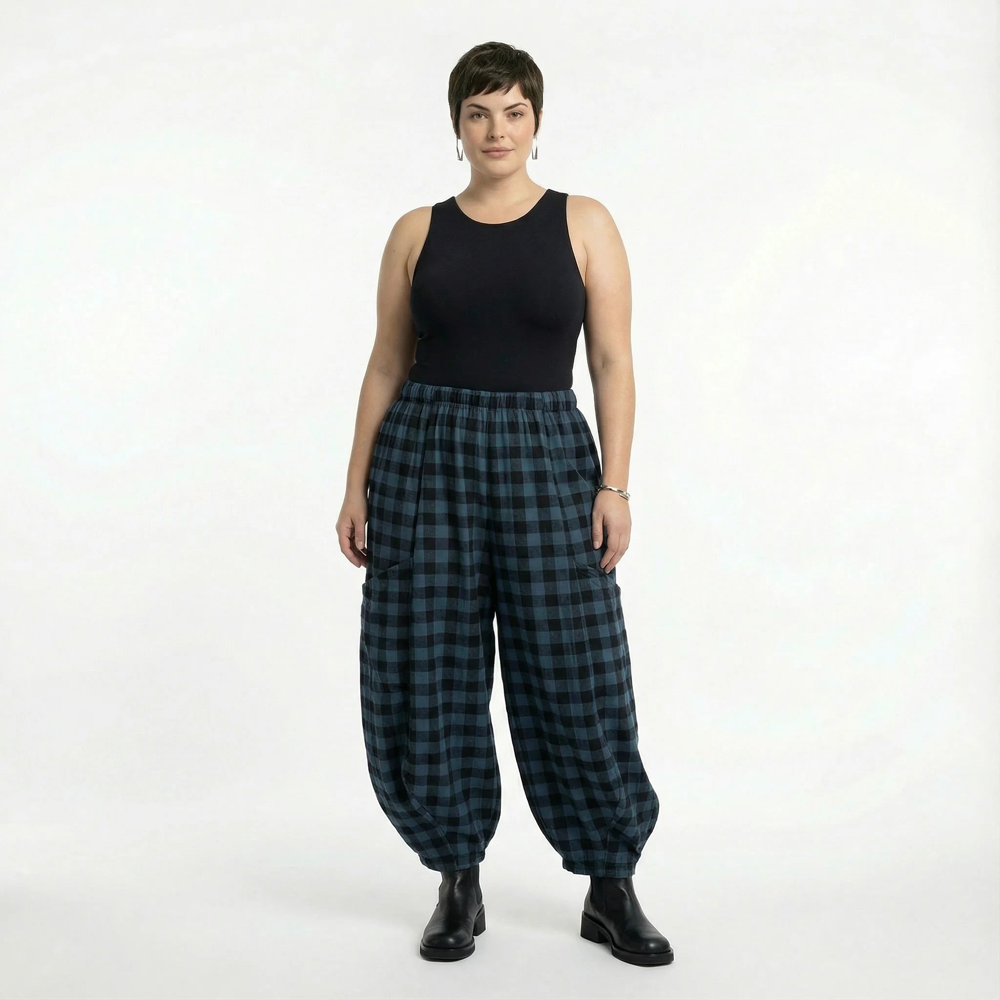 Ballonhose von AKH Fashion aus Polyester, 1562.08069, Blau/Schwarz, Kariert, Ausgefallen