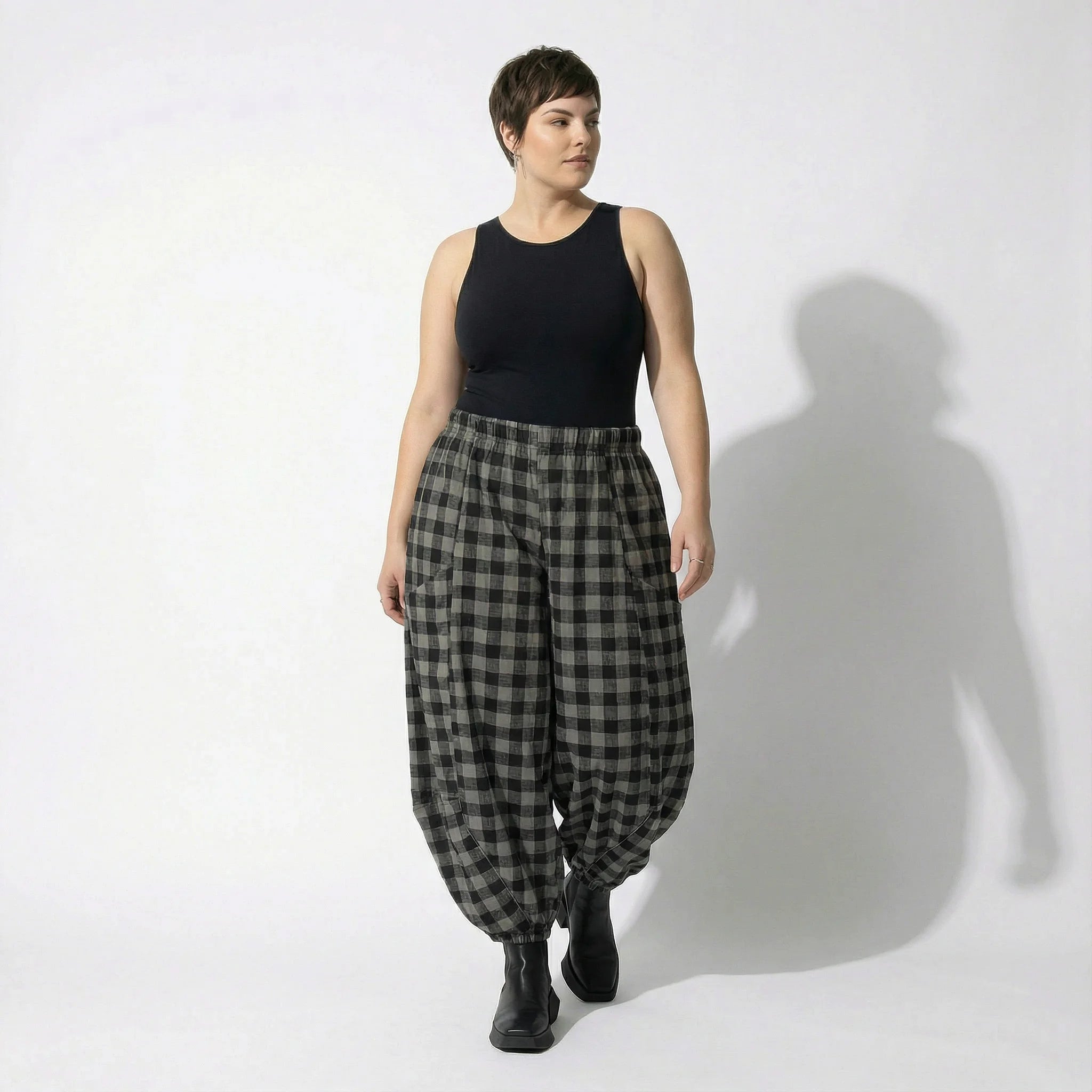 Ballonhose von AKH Fashion aus Polyester, 1562.08069, Grau/Schwarz, Kariert, Ausgefallen