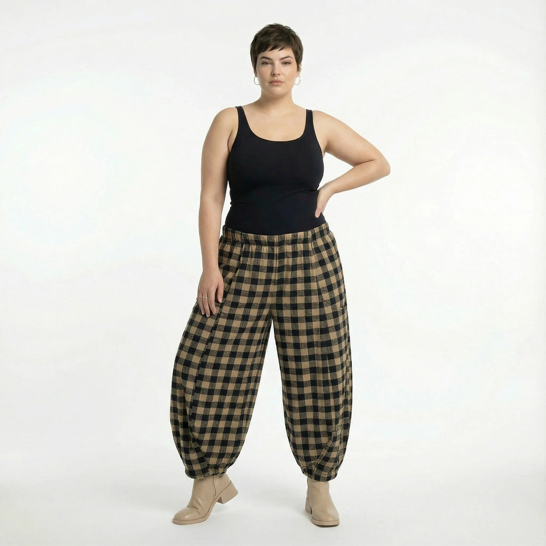  Ballonhose von AKH Fashion aus Polyester, 1562.08069, Sand/Schwarz, Kariert, Ausgefallen