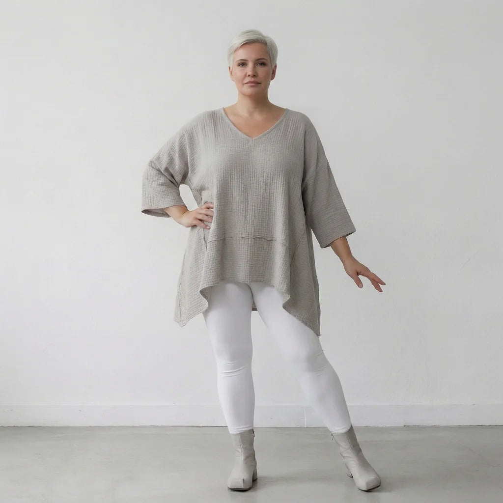 A-Form Bigshirt von AKH Fashion aus Baumwolle, 1573.05593, Beige, Kariert, Ausgefallen