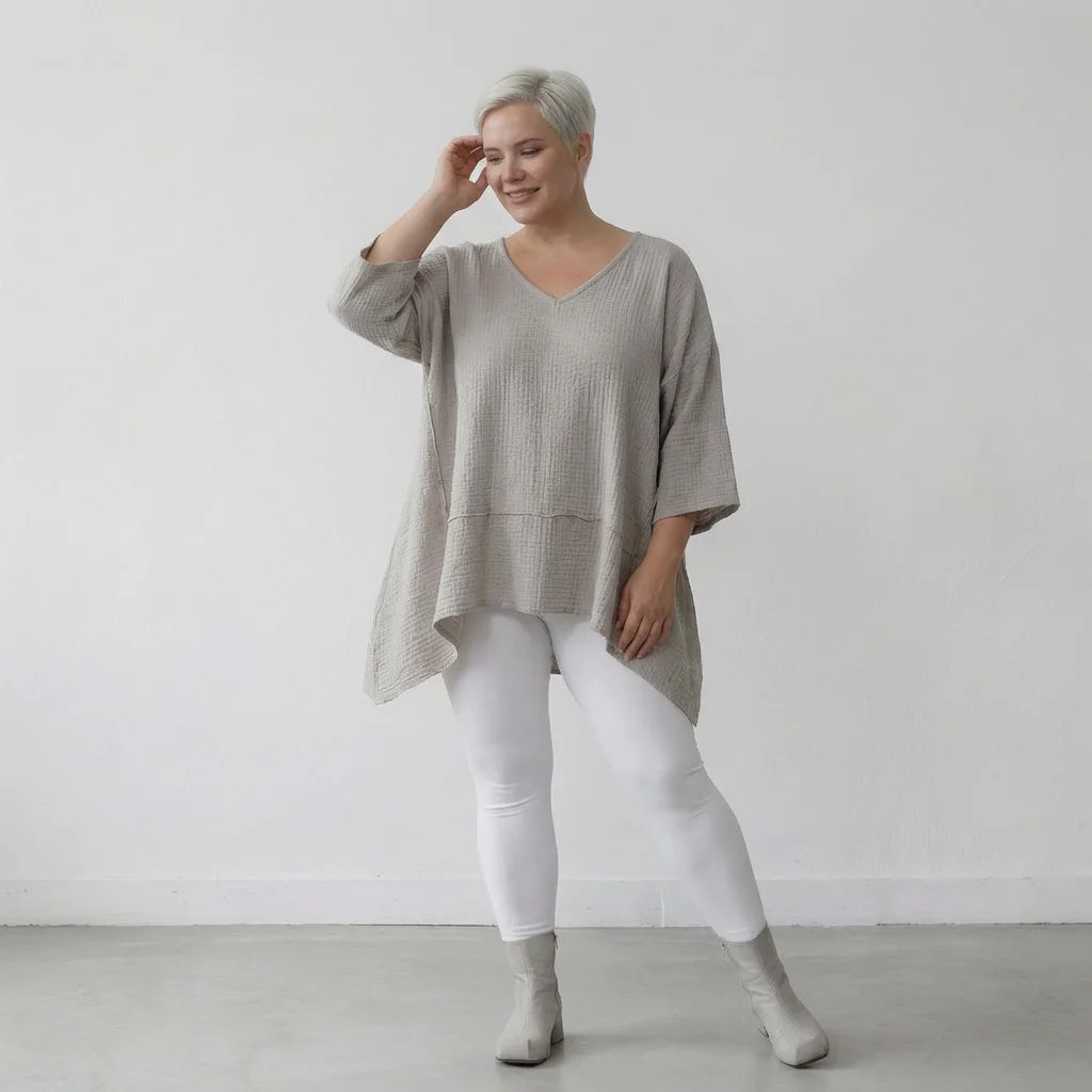 A-Form Bigshirt von AKH Fashion aus Baumwolle, 1573.05593, Beige, Kariert, Ausgefallen