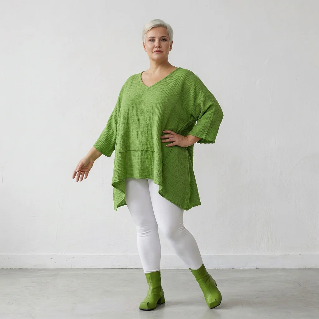 A-Form Bigshirt von AKH Fashion aus Baumwolle, 1573.05593, Grün, Kariert, Ausgefallen, Schick