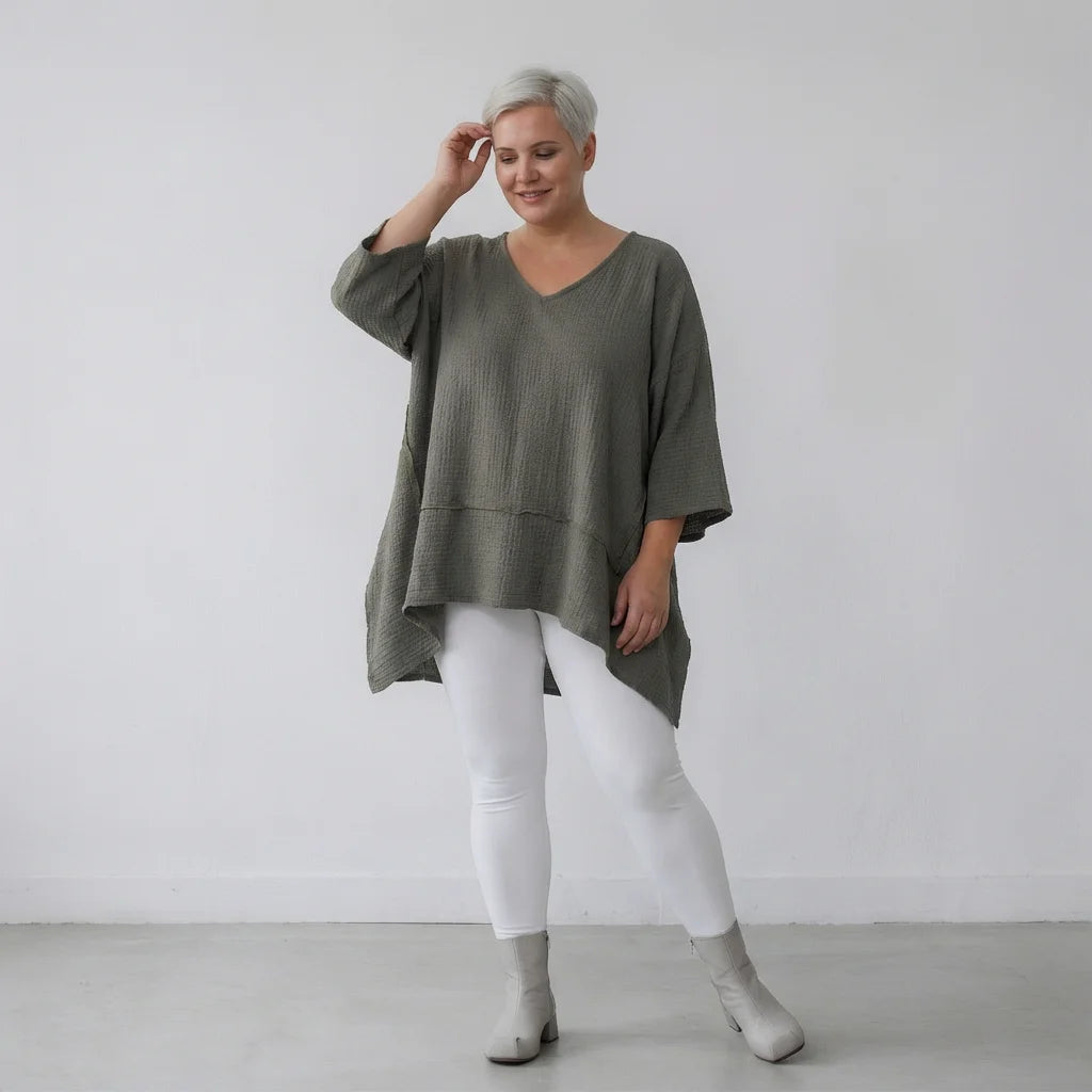 A-Form Bigshirt von AKH Fashion aus Baumwolle, 1573.05593, Khaki, Kariert, Ausgefallen