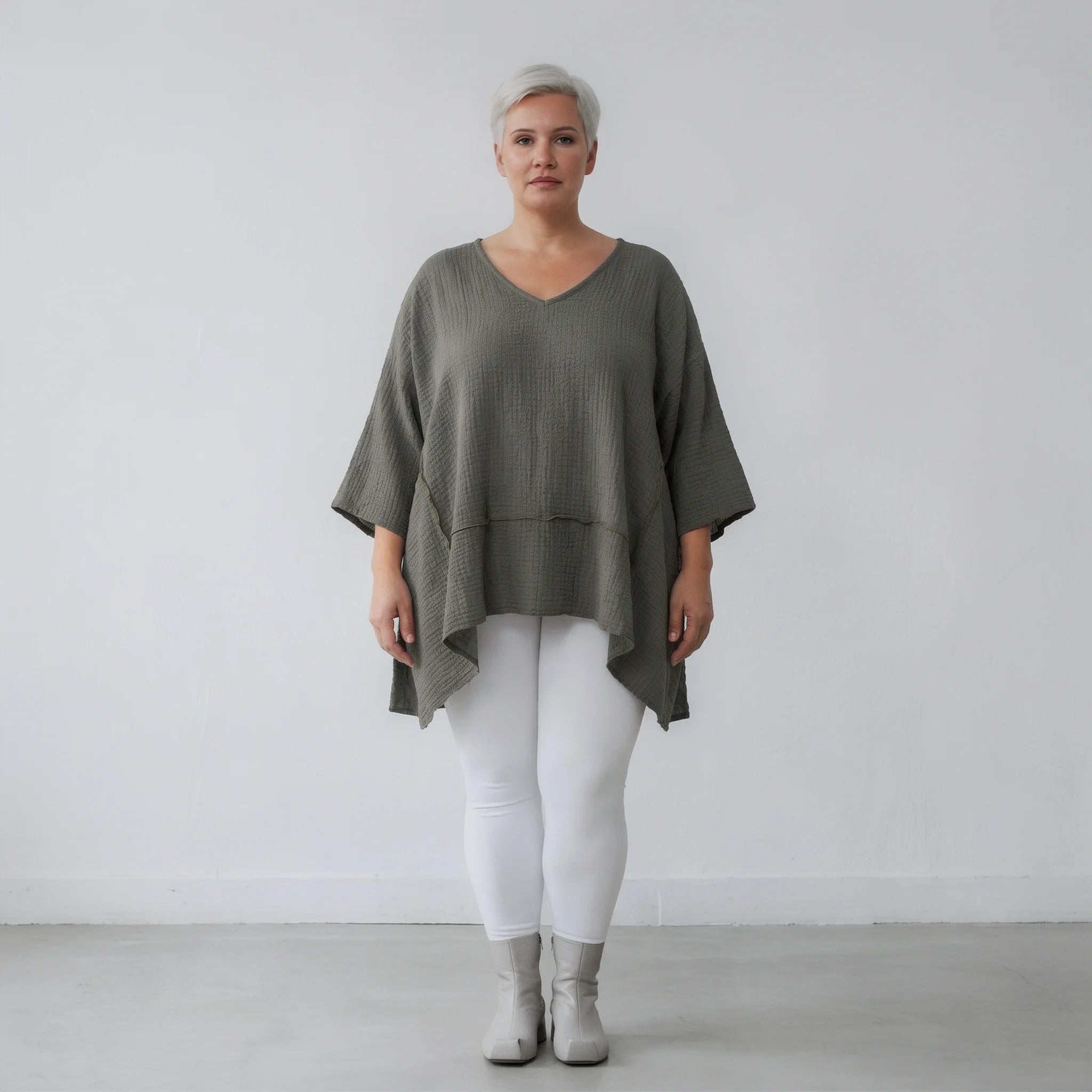 A-Form Bigshirt von AKH Fashion aus Baumwolle, 1573.05593, Khaki, Kariert, Ausgefallen