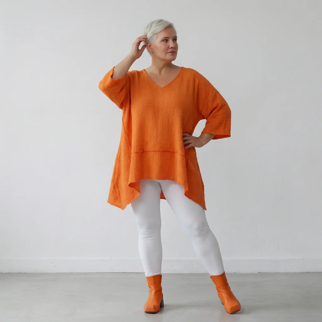 A-Form Bigshirt von AKH Fashion aus Baumwolle, 1573.05593, Orange, Kariert, Ausgefallen