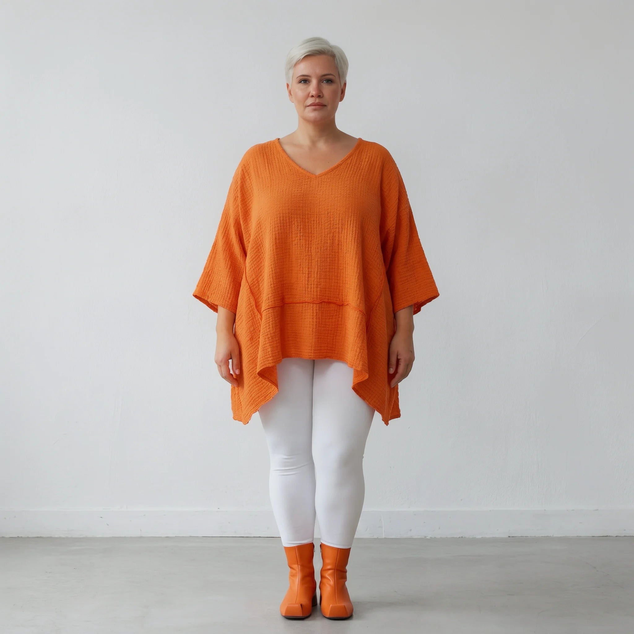 A-Form Bigshirt von AKH Fashion aus Baumwolle, 1573.05593, Orange, Kariert, Ausgefallen