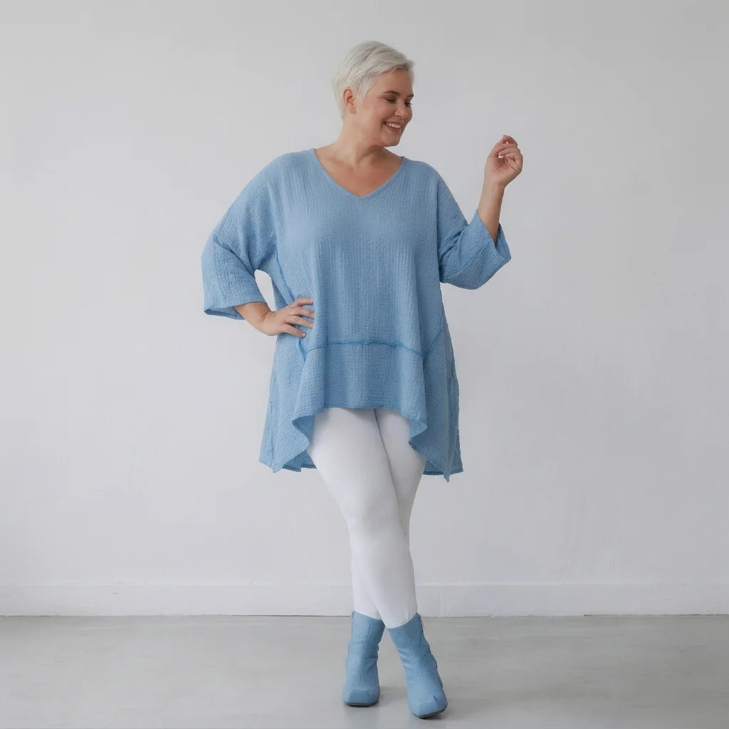 A-Form Bigshirt von AKH Fashion aus Baumwolle, 1573.05593, Türkis, Kariert, Ausgefallen