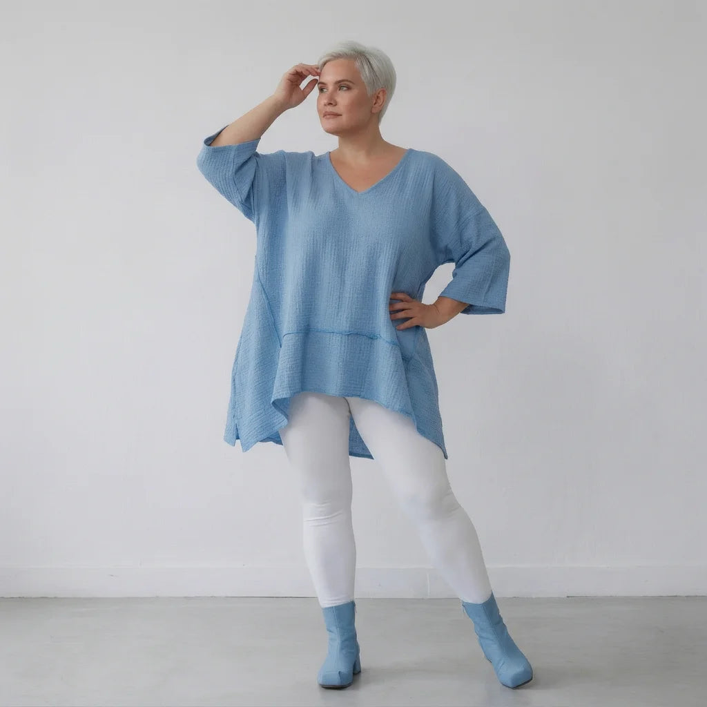 A-Form Bigshirt von AKH Fashion aus Baumwolle, 1573.05593, Türkis, Kariert, Ausgefallen