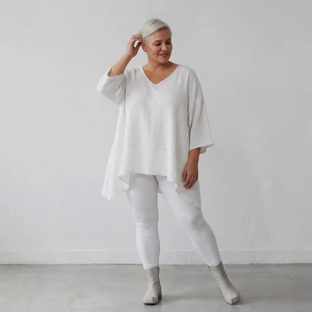 A-Form Bigshirt von AKH Fashion aus Baumwolle, 1573.05593, Weiß, Kariert, Ausgefallen, Schick