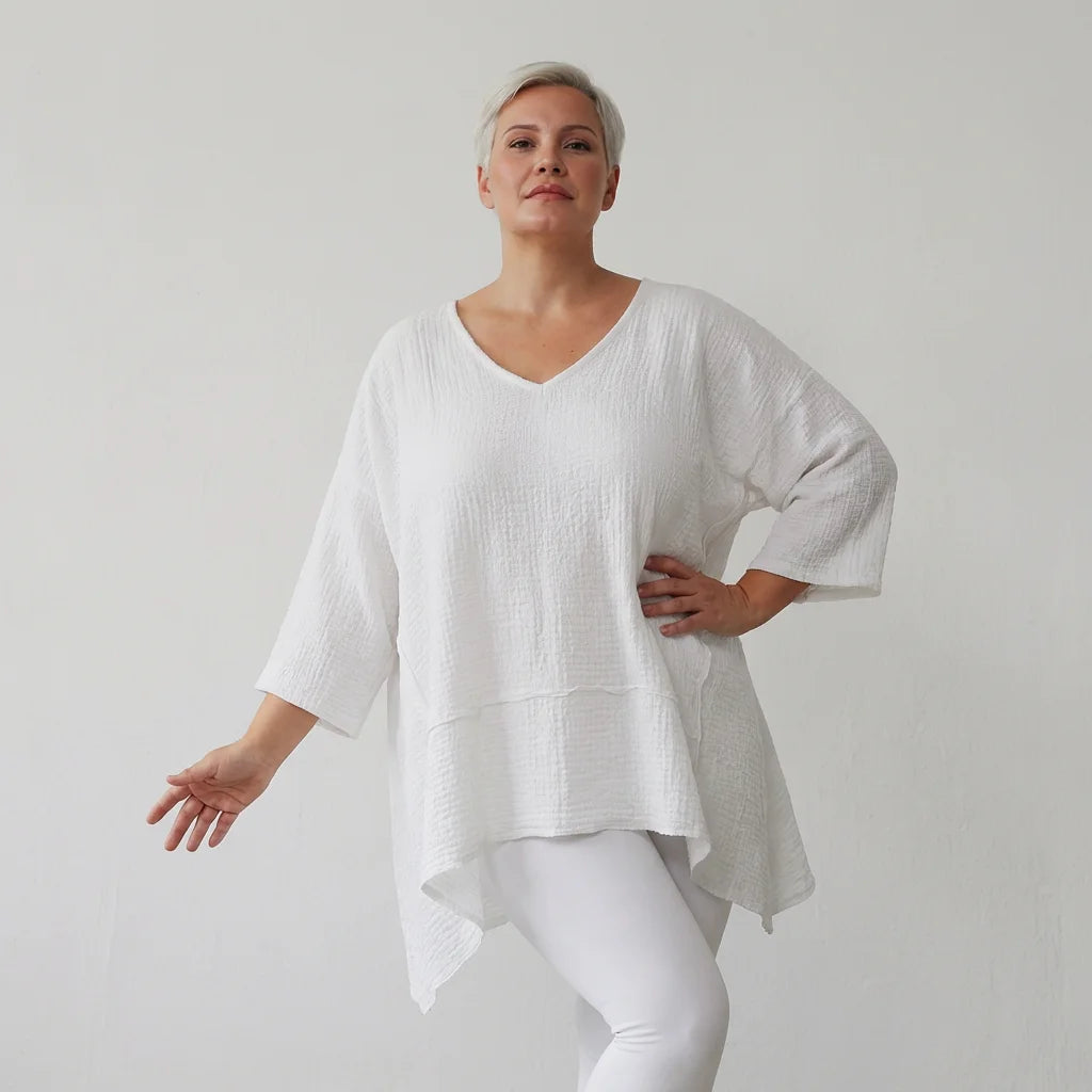 A-Form Bigshirt von AKH Fashion aus Baumwolle, 1573.05593, Weiß, Kariert, Ausgefallen, Schick