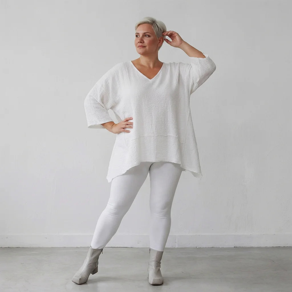 A-Form Bigshirt von AKH Fashion aus Baumwolle, 1573.05593, Weiß, Kariert, Ausgefallen, Schick