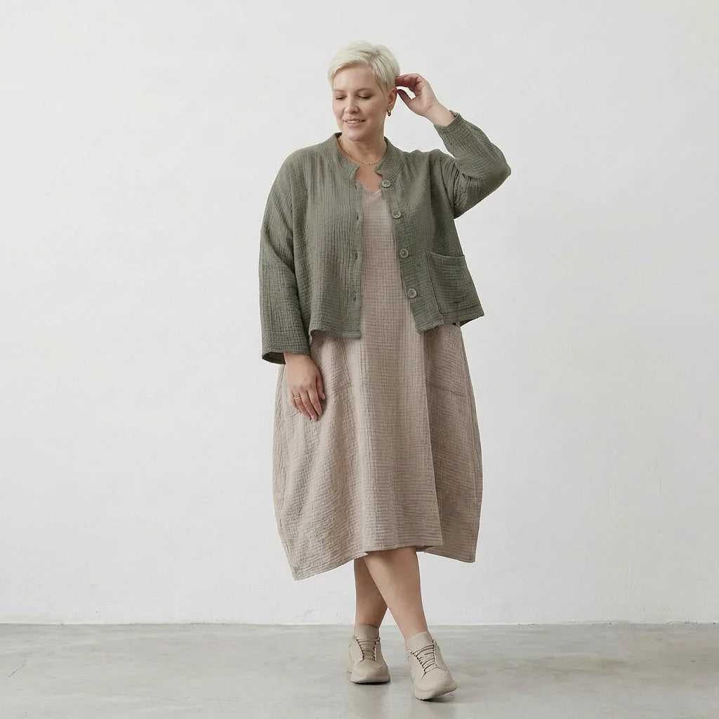 AKH Fashion Jacke in kastiger Form, aus Baumwolle, 1573.06929, Khaki, Kariert, Schick